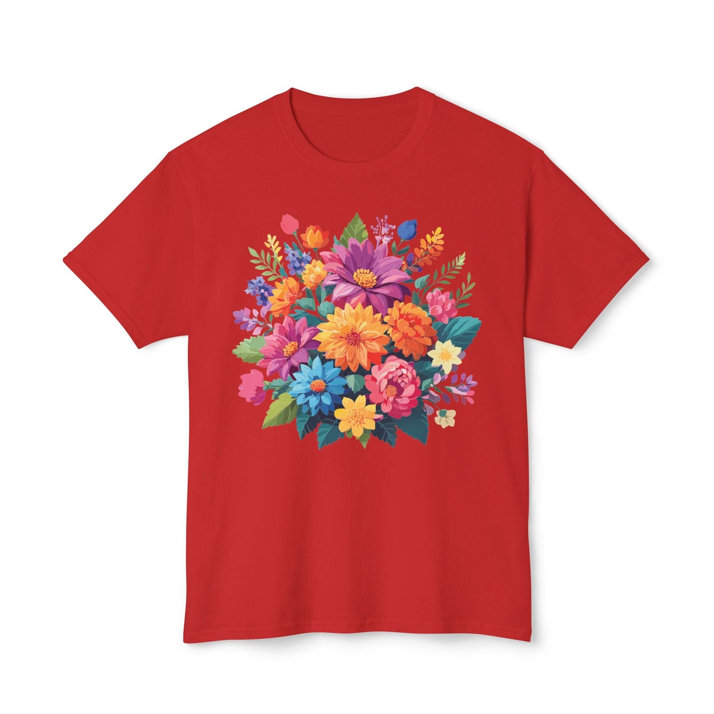 Unisex HD Cotton T Shirt With Floral Art Print Vintage Flowers Tee For Everyday Style