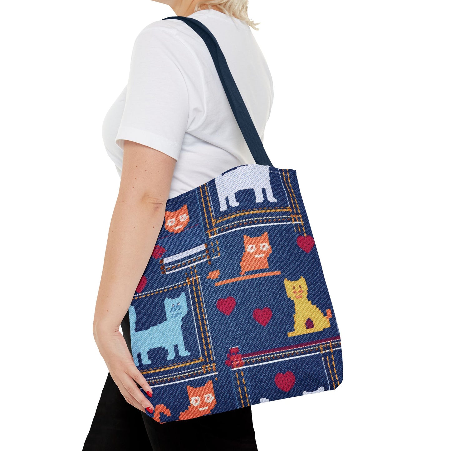 Love Day Graphic Design Denim Fabric Imitation Print Unisex Canvas Bag POLY 3 Sizes Tote Bag 201-10