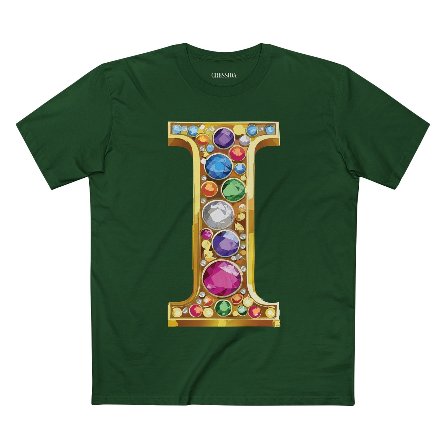Letter I Graphic Design Tee Unisex 100 Cotton With Antique Gold Letters Artwork T-Shirt