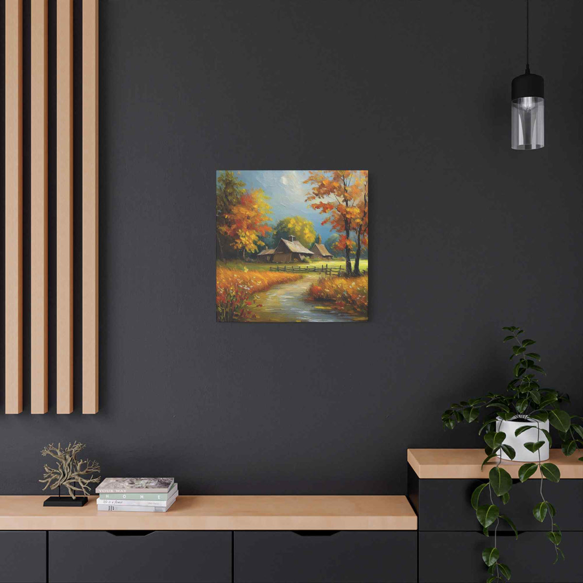 Countryside Fall Print Canvas, Oil Paint Print 20x20, 24x24, 30x30, 32x32, 36x36 Art Design Pine-Wood Inner Frame MC-105
