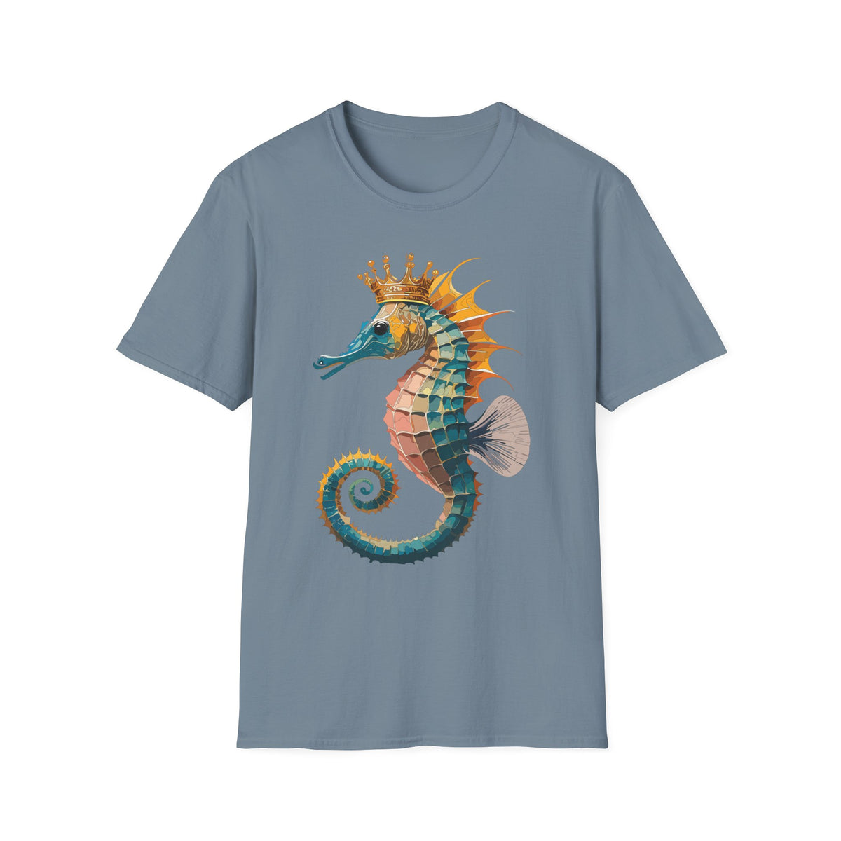 Crowned Seahorse T-Shirt | Colorful King Seahorse Illustration Tee