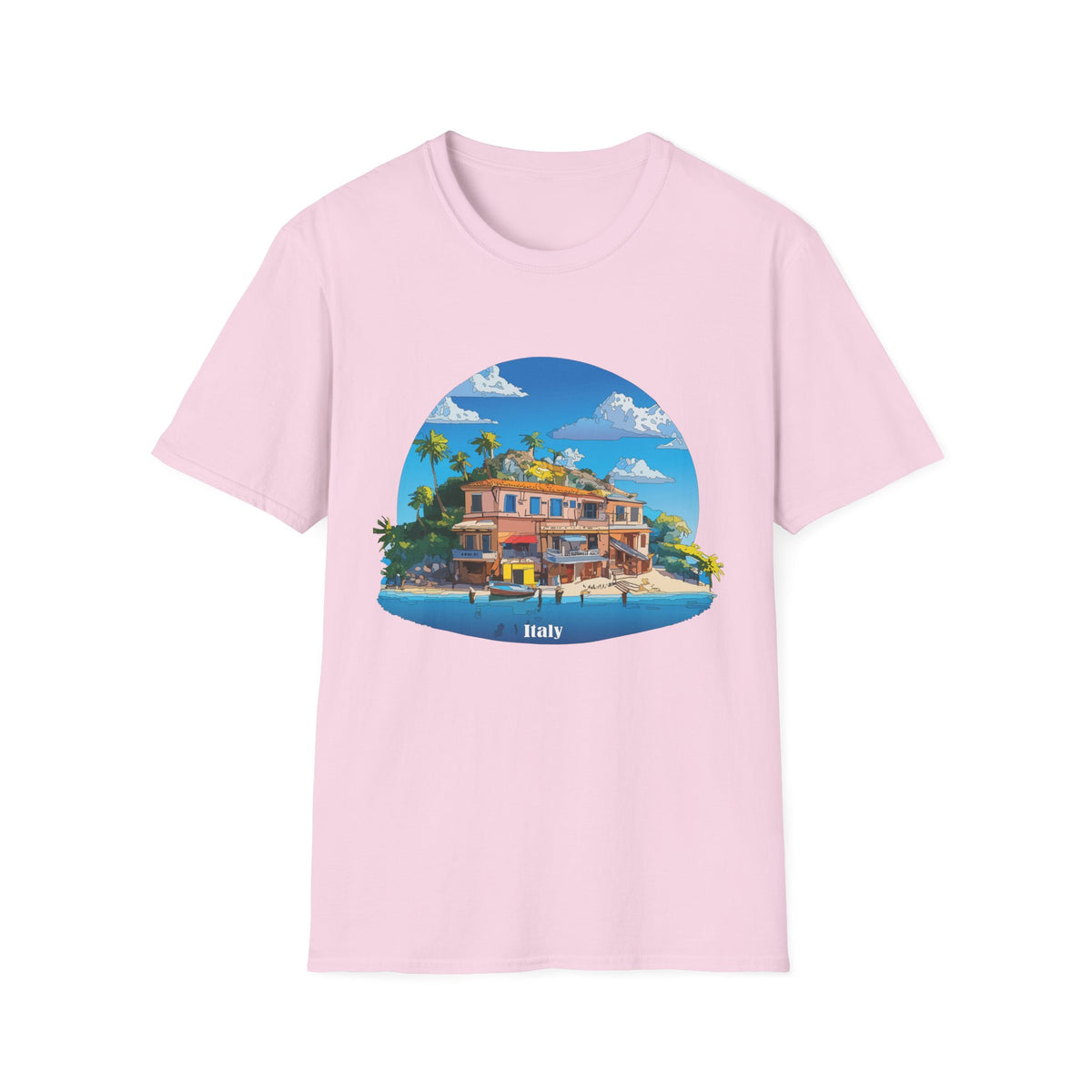 Italy Tropical Beach House Palm Trees T-Shirt | Seaside Villa Illustration
