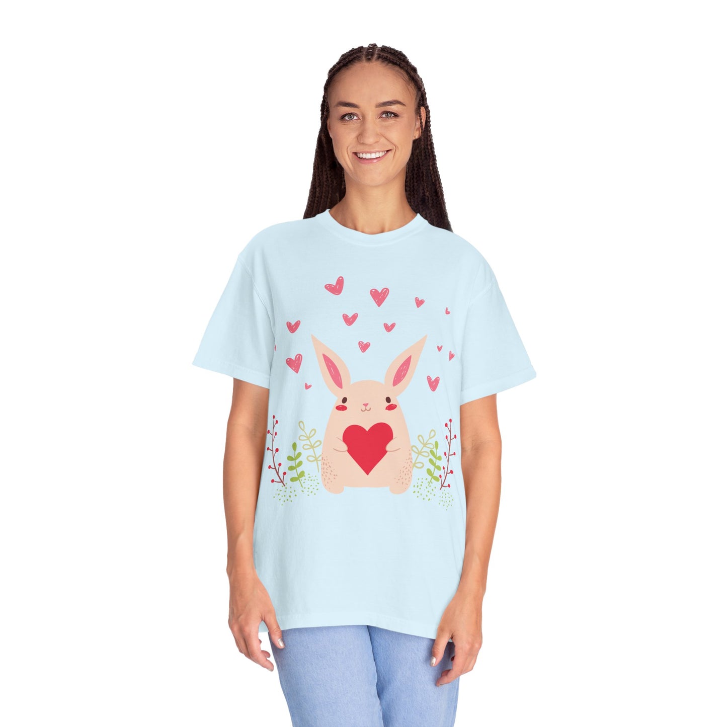 Easter Bunny Heart T-Shirt, Tee Shirt with Easter Signature, T Shirt with Easter Prints, Tee Shirt with Easter Design