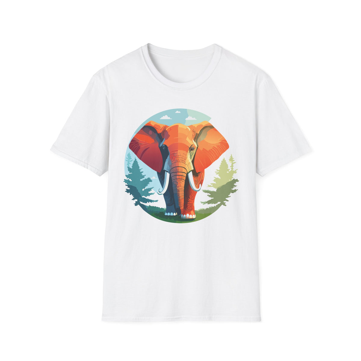Colorful Elephant Illustration T-Shirt | Vibrant Wildlife Circle Art