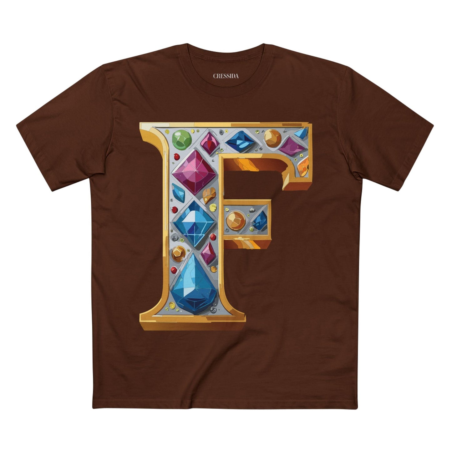 Letter F Graphic Design Tee Unisex 100 Cotton With Antique Gold Letters Artwork T-Shirt