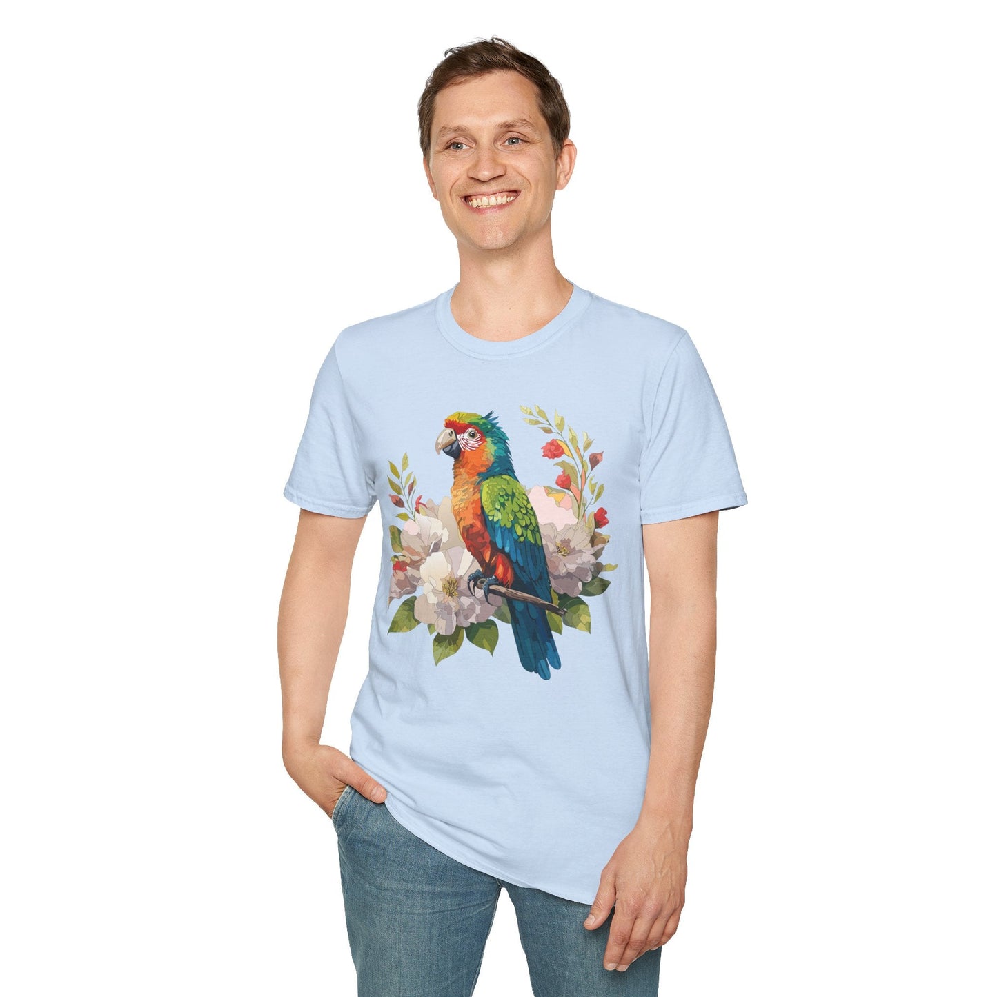 Floral Bird T Shirt Unisex Softstyle Gildan 64000 Graphic Tee With Animal Design