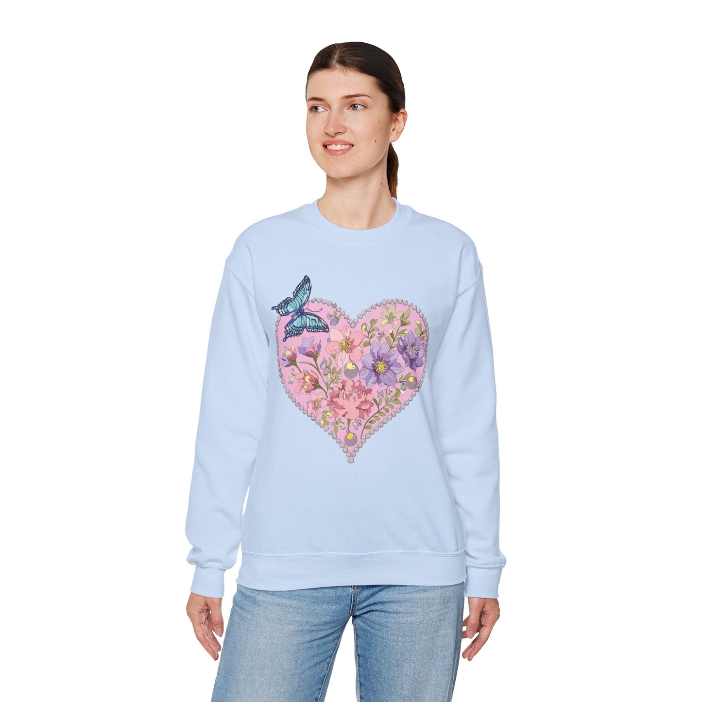 Floral Heart Sweatshirt Valentines Day Unisex Crewneck Cozy Comfort For Cold Weather