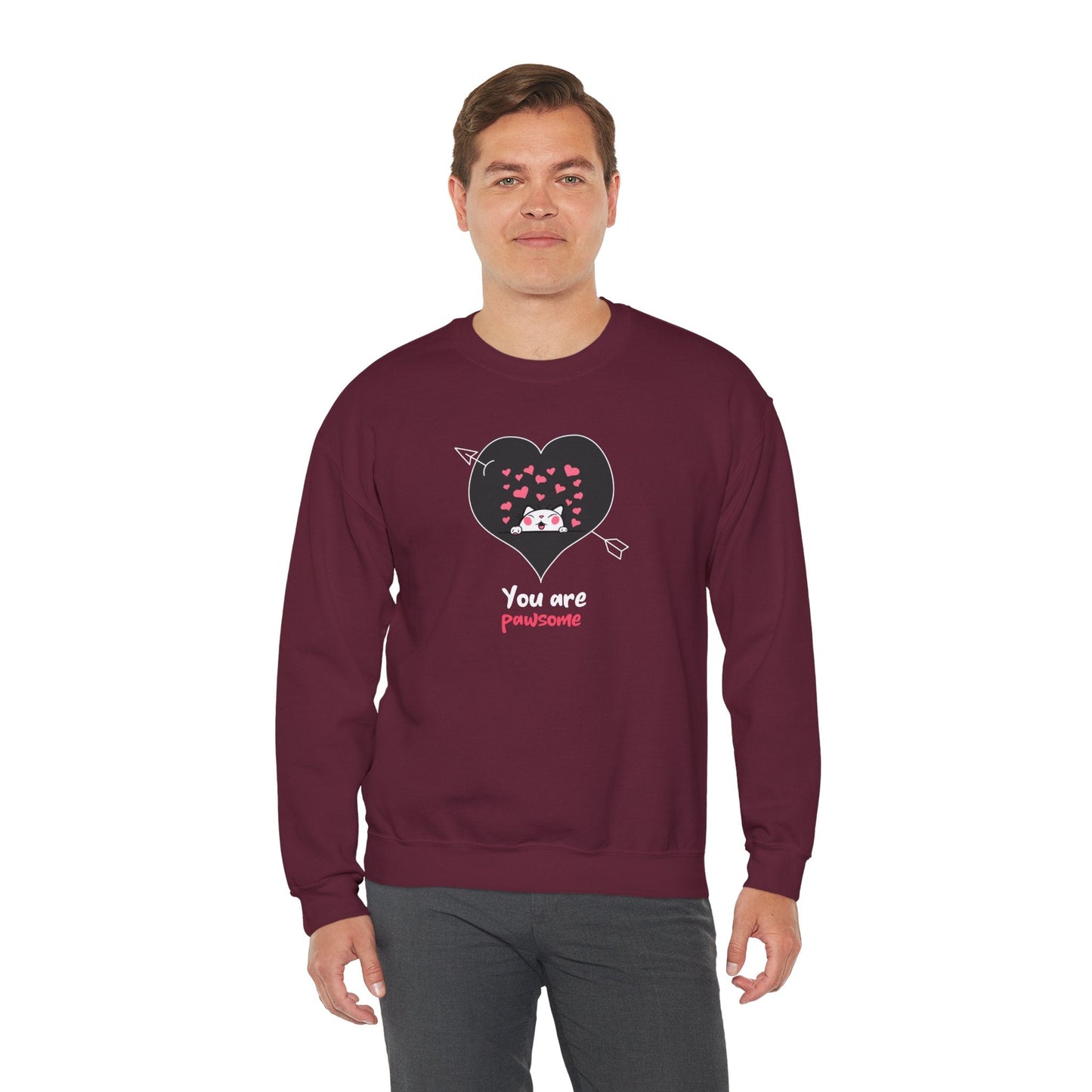 Cat Heart Sweatshirt Valentines Day Fifty Fifty Cotton Poly Unisex Crewneck Gift Idea