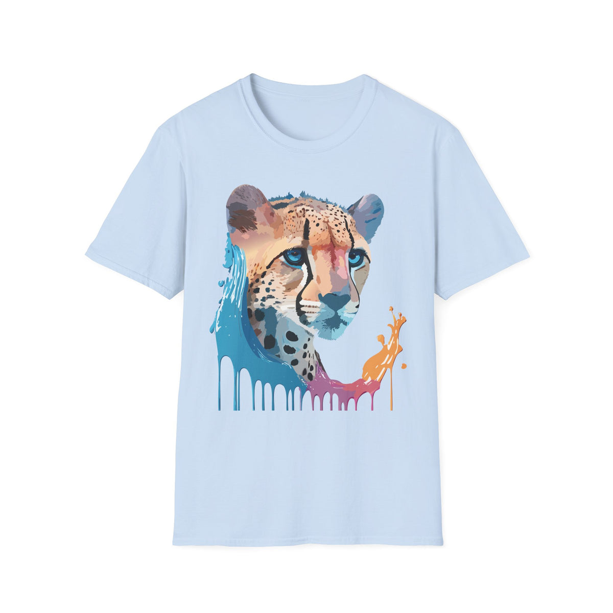 Watercolor Cheetah Portrait T-Shirt | Drip Paint Animal Tee