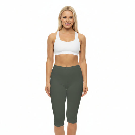 Ebony Color Women's Brushed Suede Poly Span Casual Capri Leggings XS-2XL