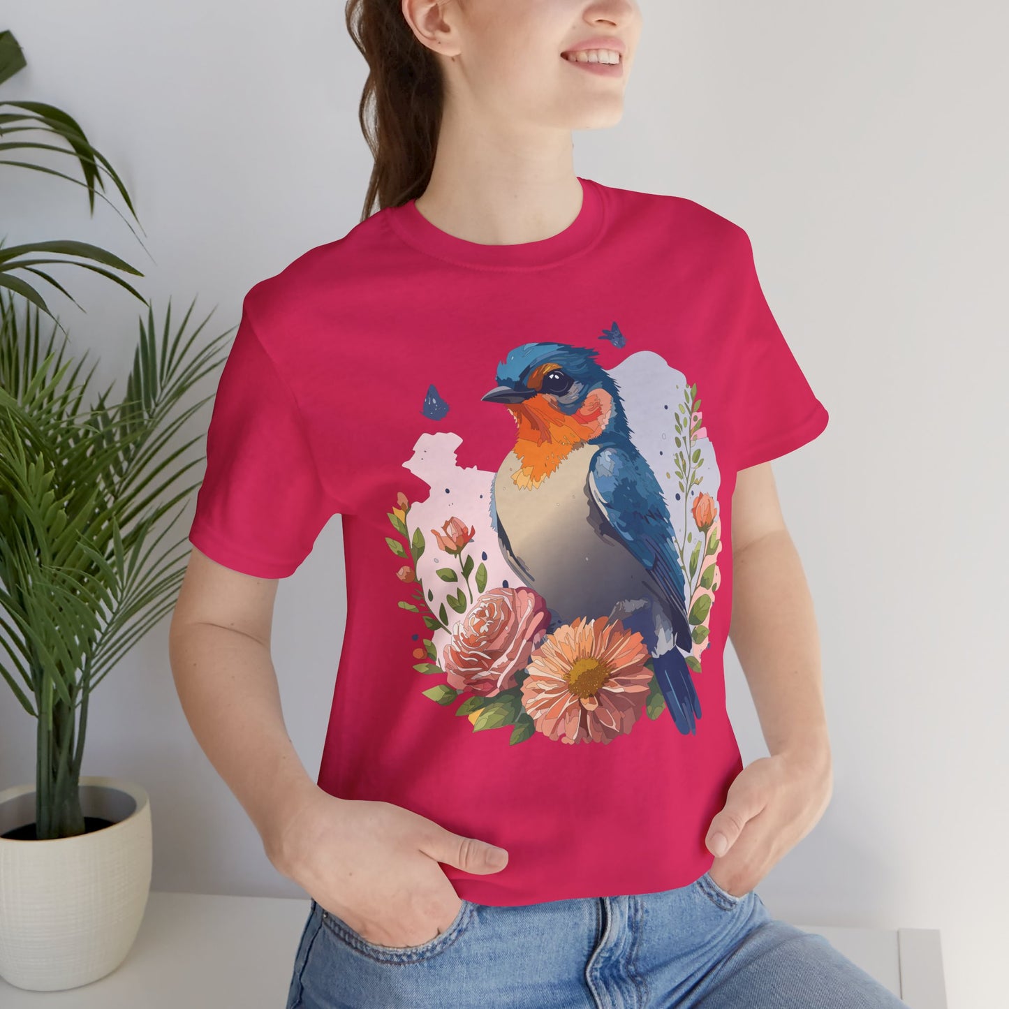 Floral Bird Tee, Animal Shirt, Bird Shirt, Floral Tee, Flower T-shirt, T-Shirt with Animal