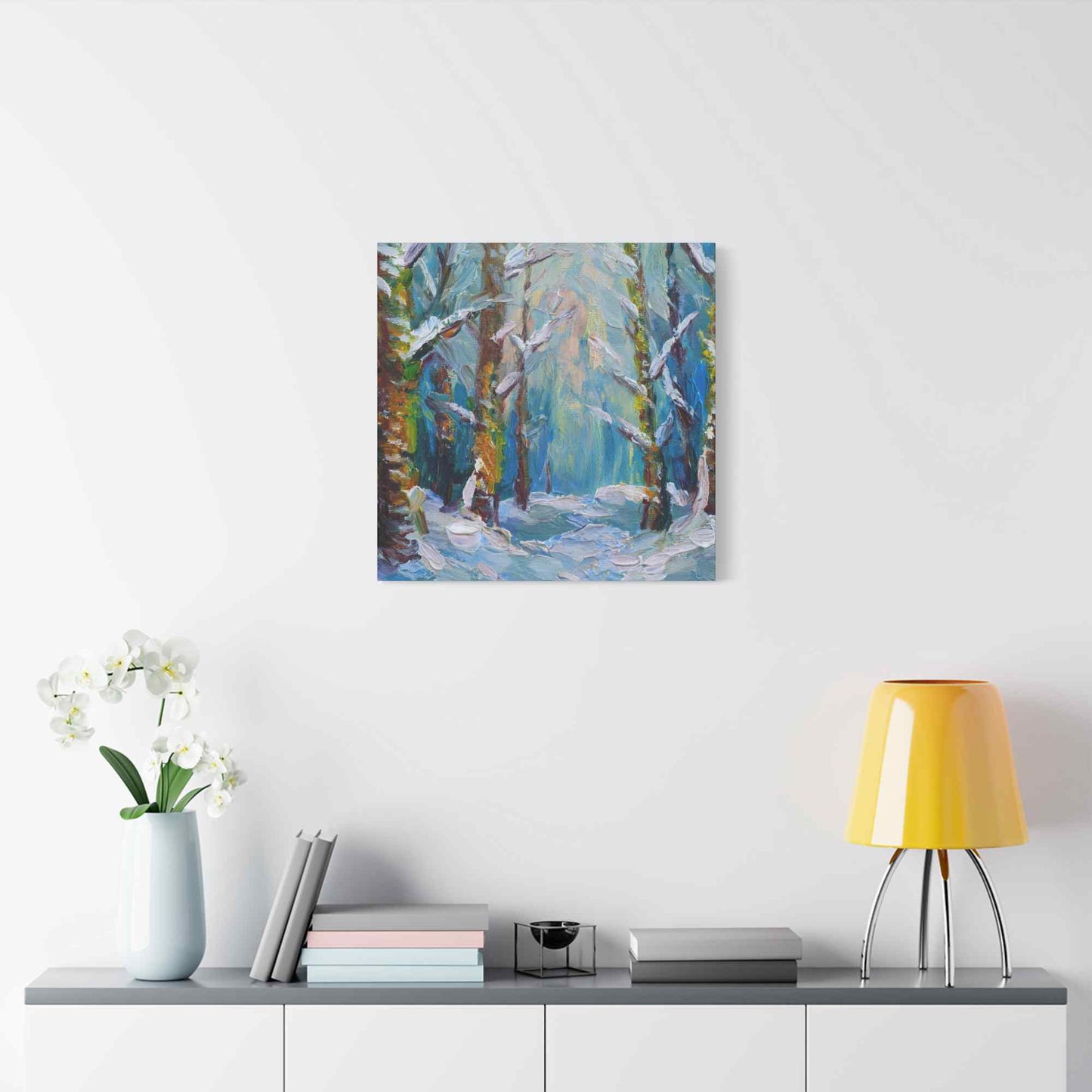 Snow Forest Print Canvas, Oil Paint Print 20x20, 24x24, 30x30, 32x32, 36x36 Art Design Print Pine-Wood Inner Frame MC-76