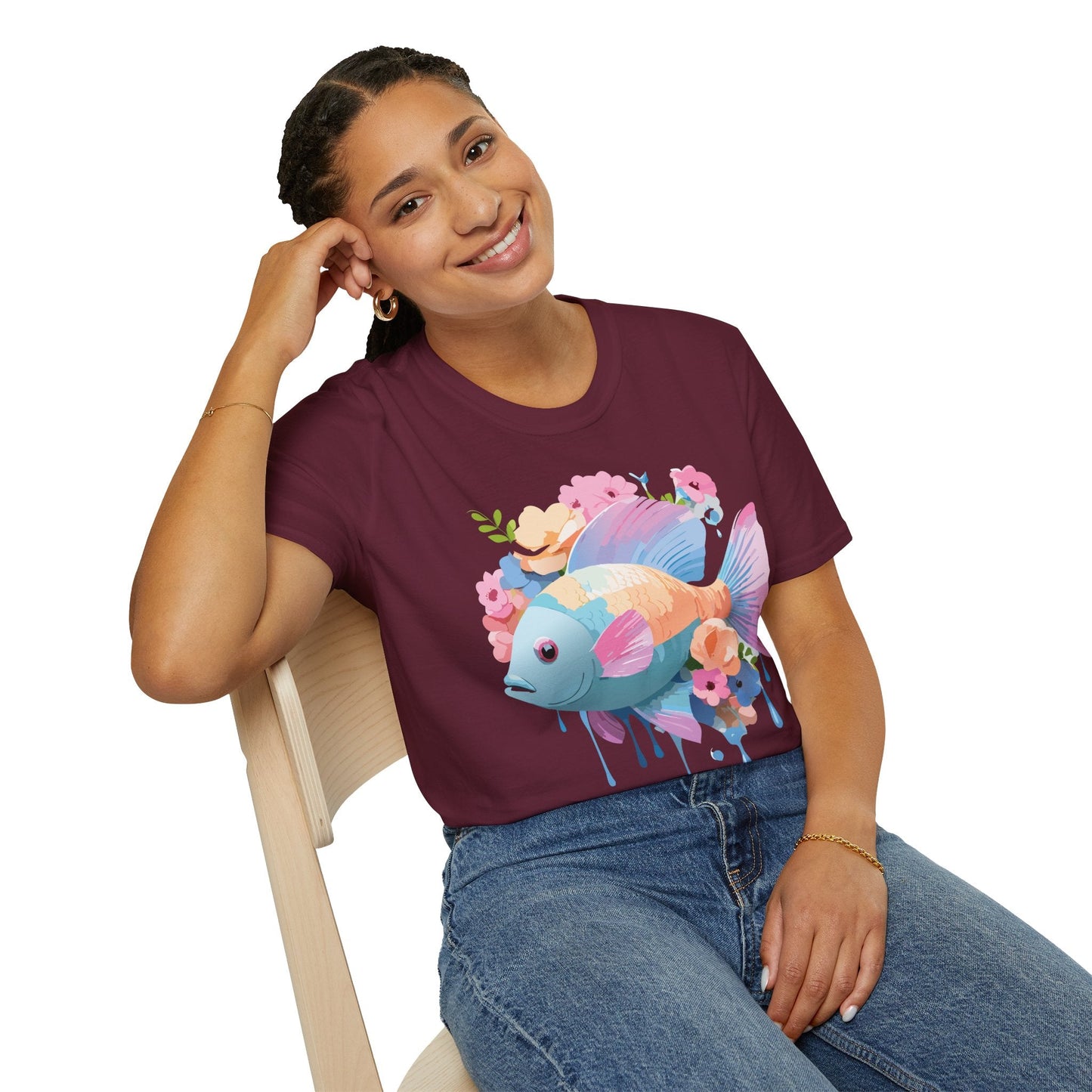 Fish Art Design Graphic Tee Unisex Short Sleeve T Shirt With Fish Artwork Premium Cotton