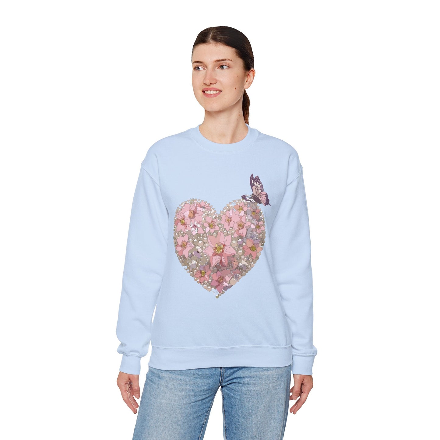 Unisex Floral Heart Sweatshirt Floral Love Valentines Day Gildan 18000 Heavy Blend Crewneck
