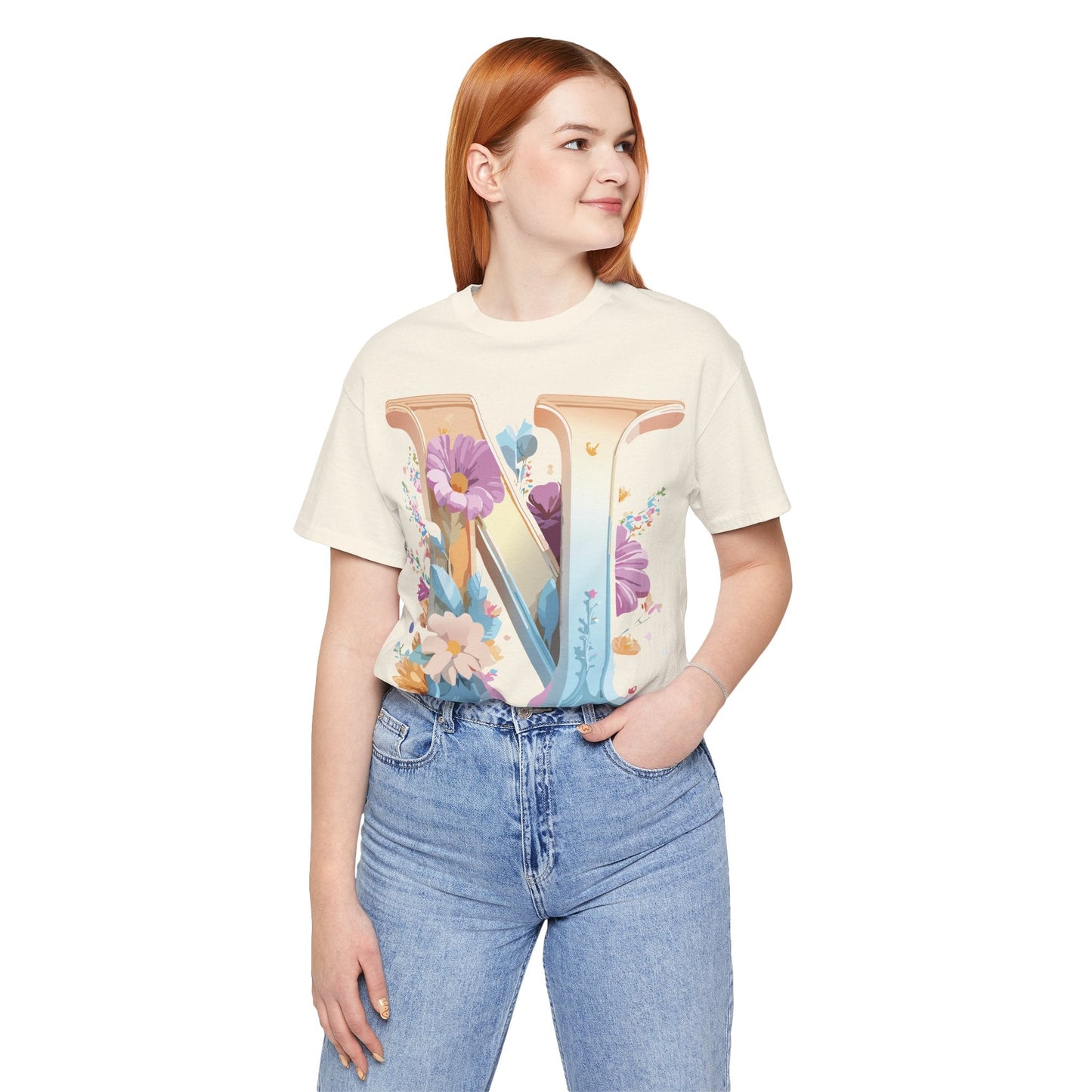 Letter N Shirt Graphic Tee Unisex Jersey Short Sleeve Vintage Style Adelpha Art Design
