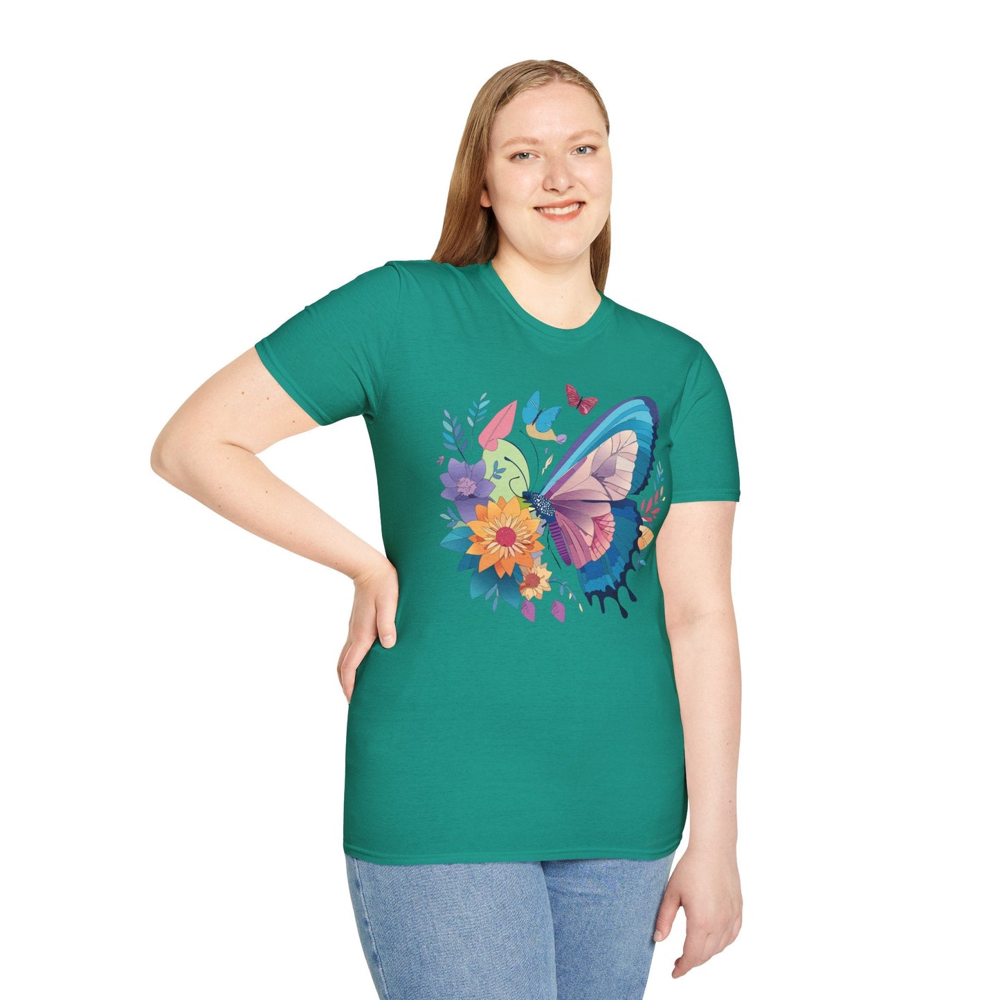 Gildan Butterfly T Shirt Unisex Softstyle 64000 Monarch Print Lightweight Breathable Cotton Tee