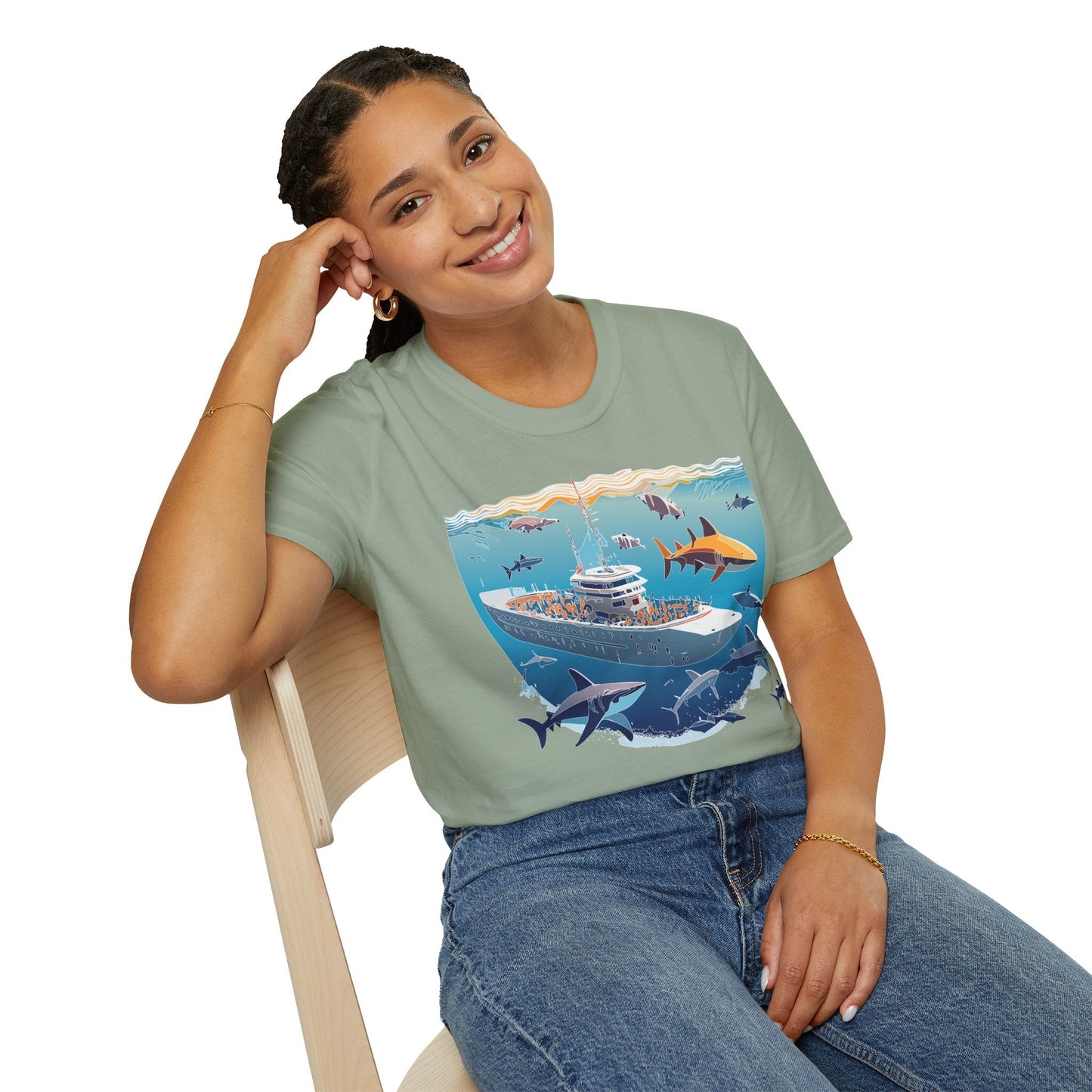 Ocean Tee Shirt Unisex Softstyle Short Sleeve With Ocean Art Design 100 Percent Ring Spun Cotton