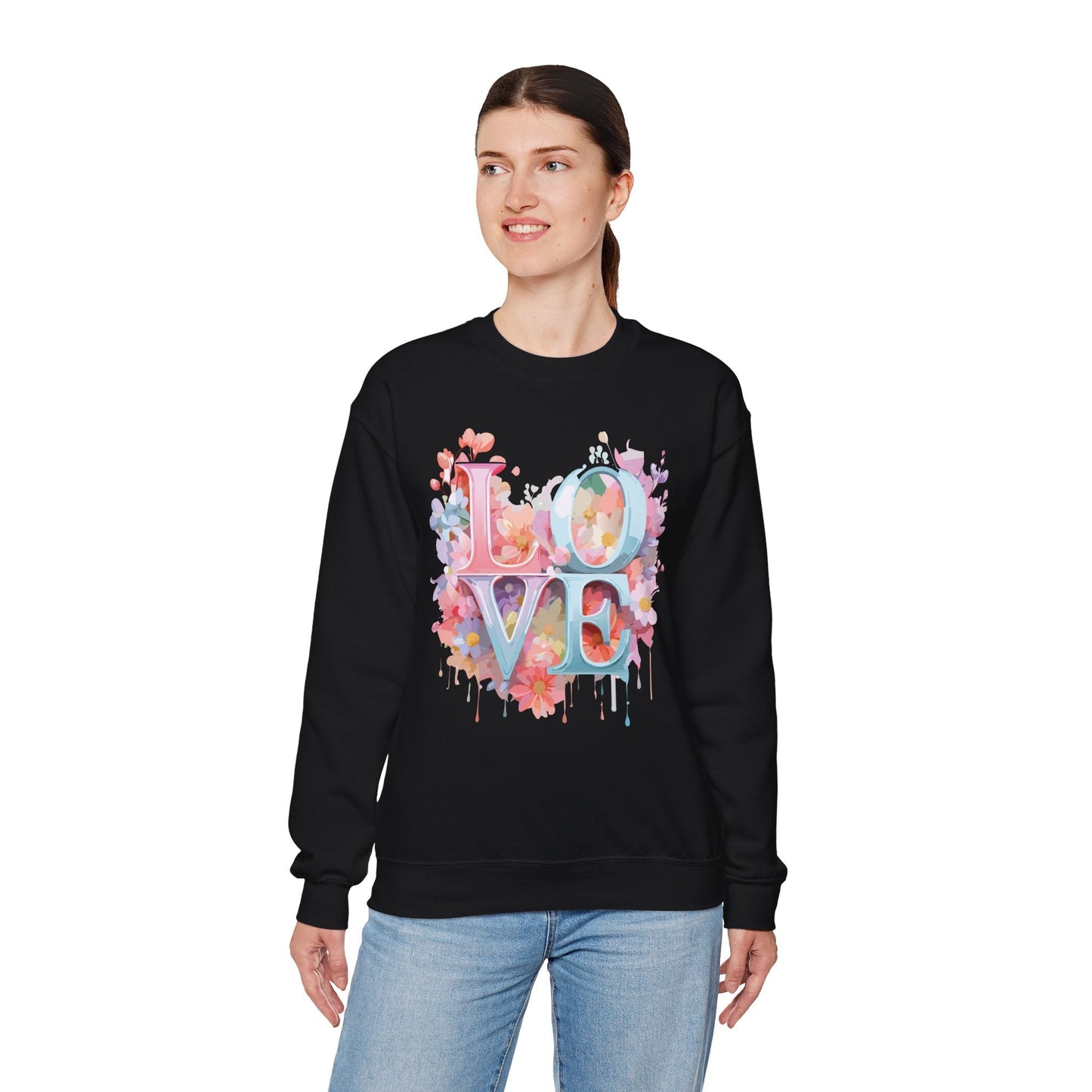 Floral Love Sweatshirt Unisex Valentines Day Crewneck Gildan 18000 50 Cotton 50 Polyester