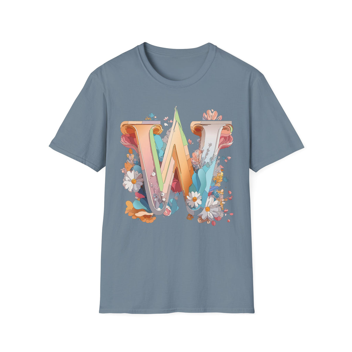 Floral Letter W Monogram T-Shirt | Floral Initial Tee