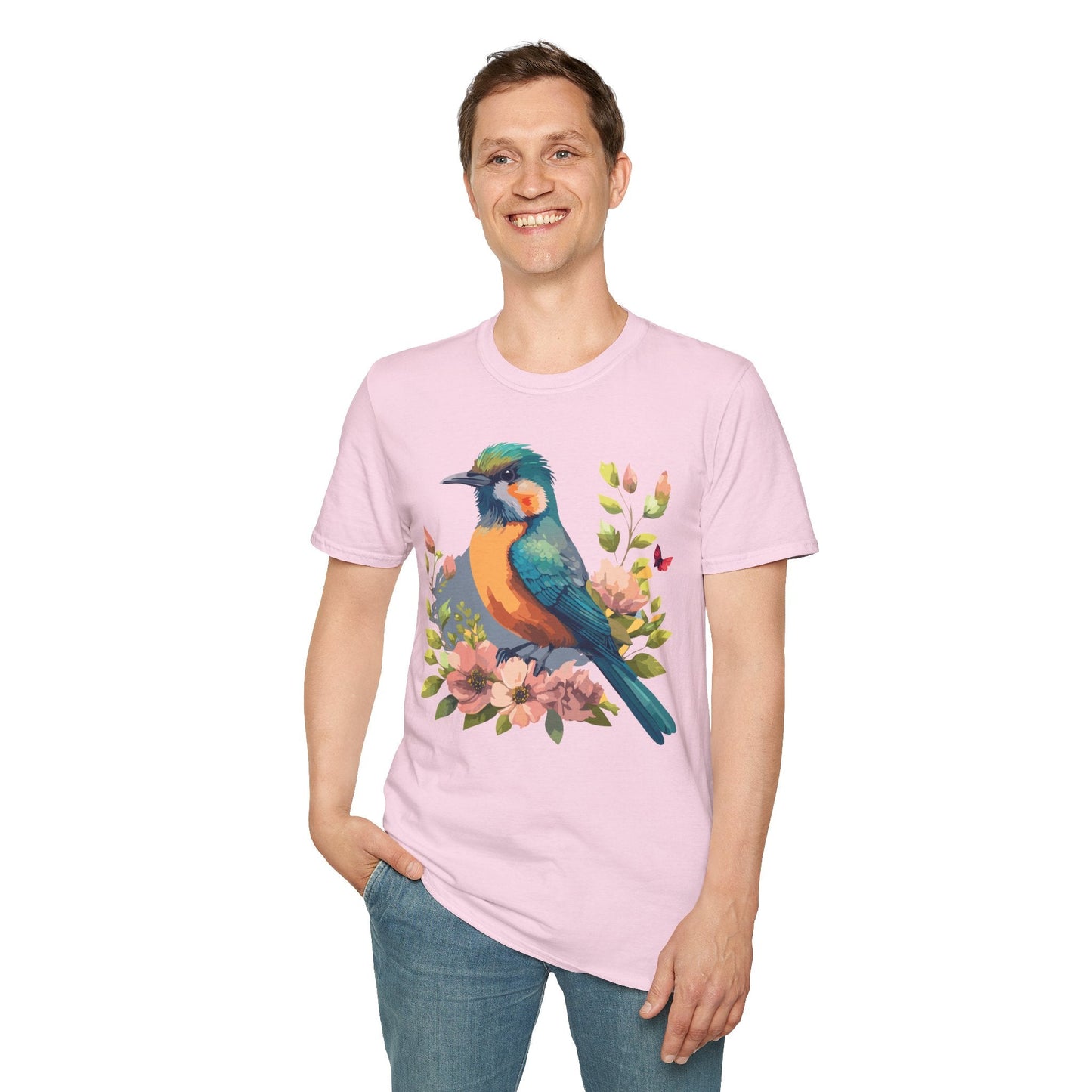 Floral Bird T Shirt Unisex Softstyle Tee 100 Percent Ring Spun Cotton Animal Print