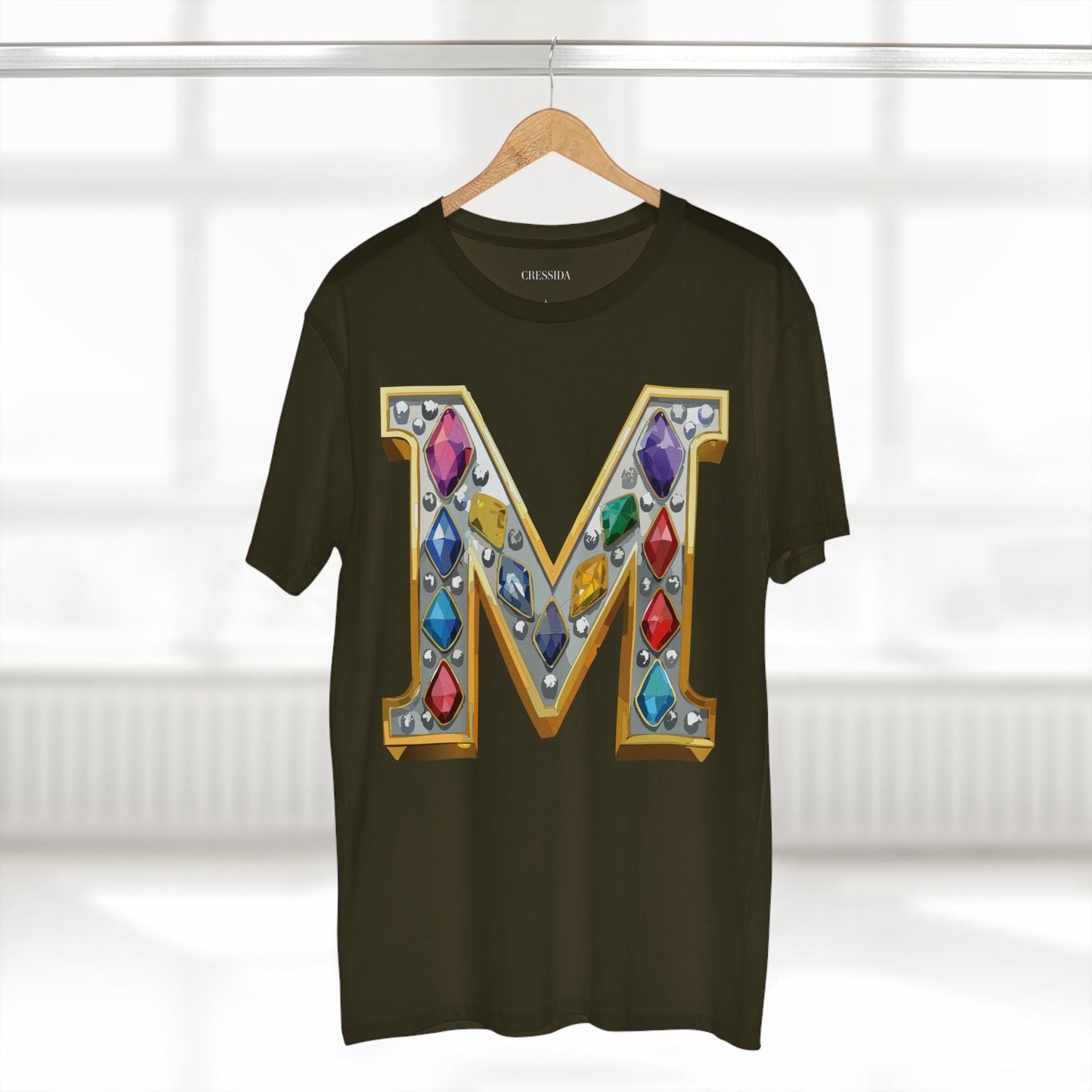 Letter M Graphic Design Tee Unisex 100 Cotton With Antique Gold Letters Artwork T-Shirt
