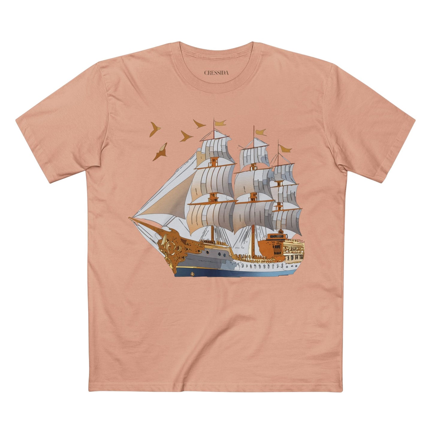 Ship Graphic Unisex 100 Cotton T-Shirt with Gold Frigate Art Design 4