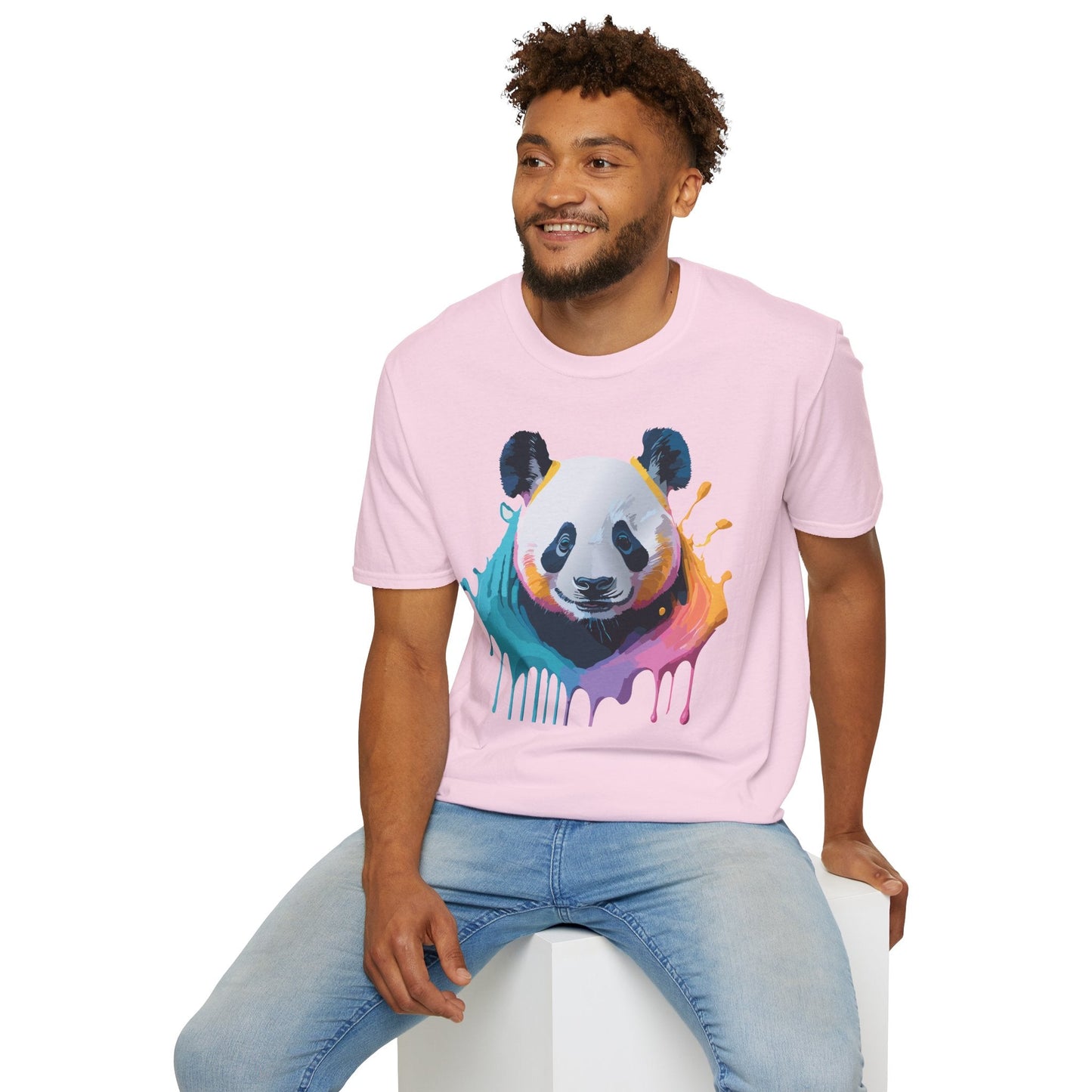 Unisex Panda Shirt T Shirt With Panda Animal Print Tee Softstyle Gildan 64000 100 Percent Ring Spun Cotton