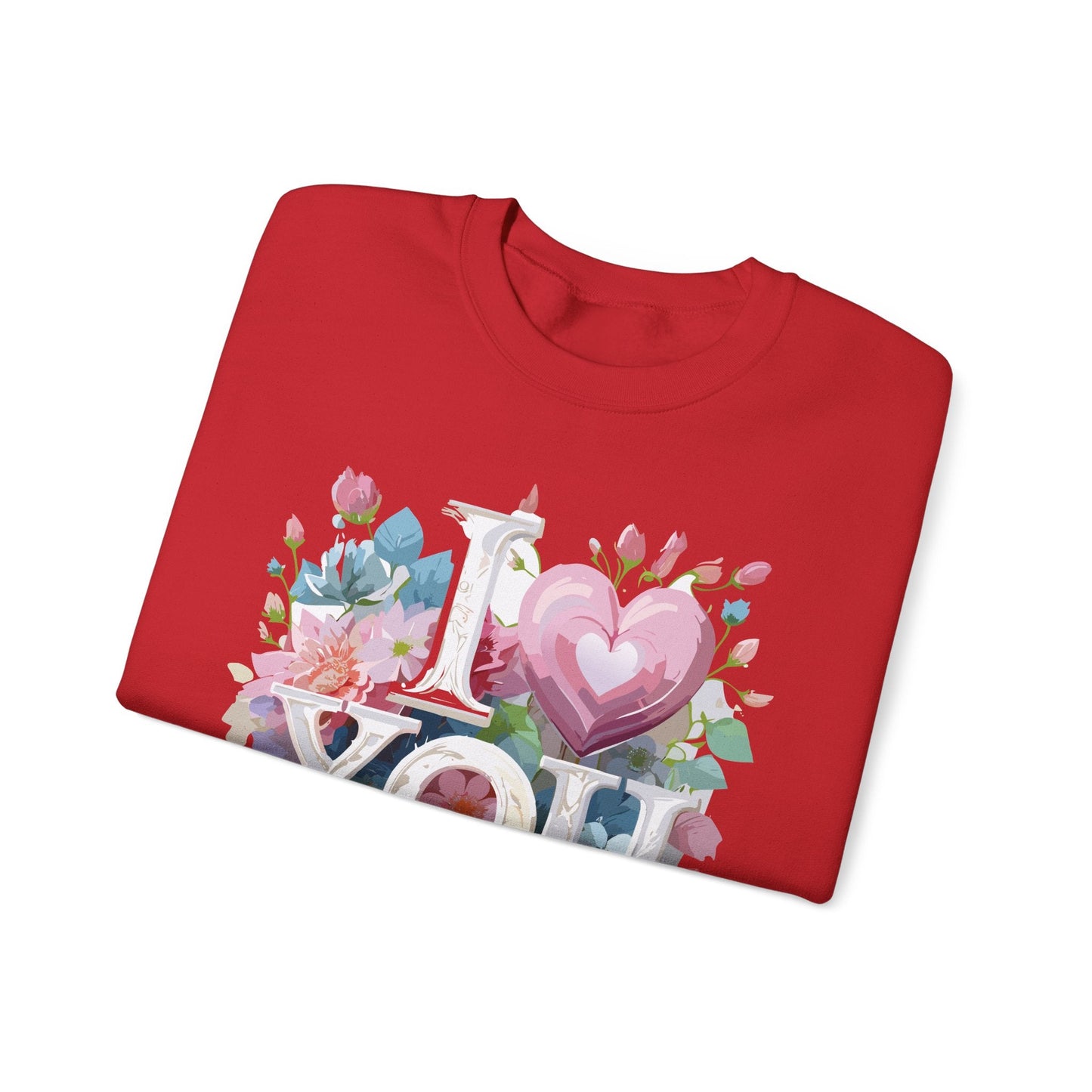 Floral Love Sweatshirt Unisex Valentine Day Flower Print Crewneck Gildan 18000 Cozy