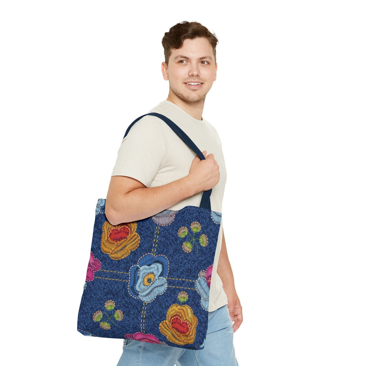 Denim Fabric Imitation Print Unisex Canvas Bag Poly Spun 3 Sizes Tote Bag 159-5