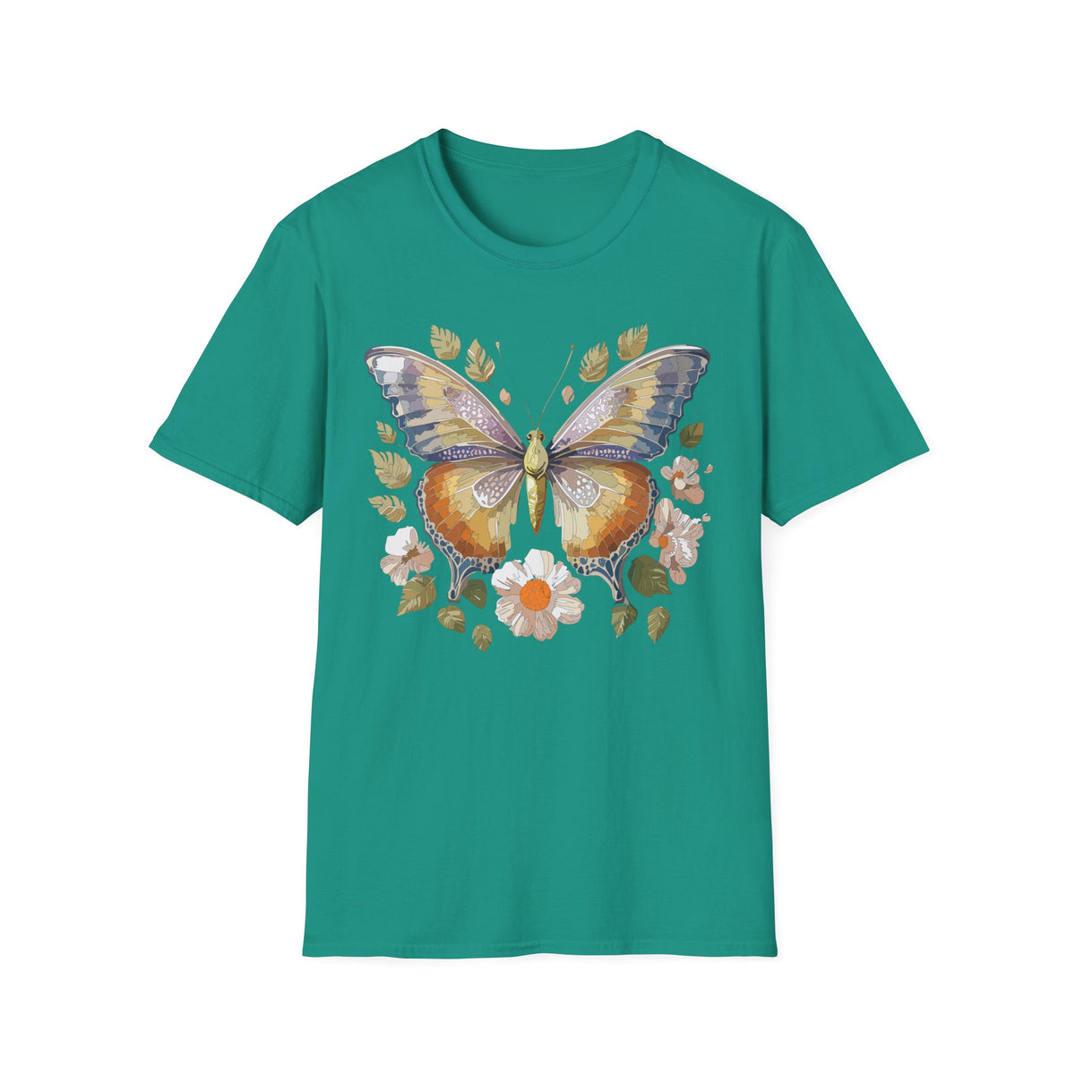 Butterfly Floral Tee — Watercolor Orange & Purple Butterfly Graphic Design Unisex 100 Cotton Gildan T-Shirt