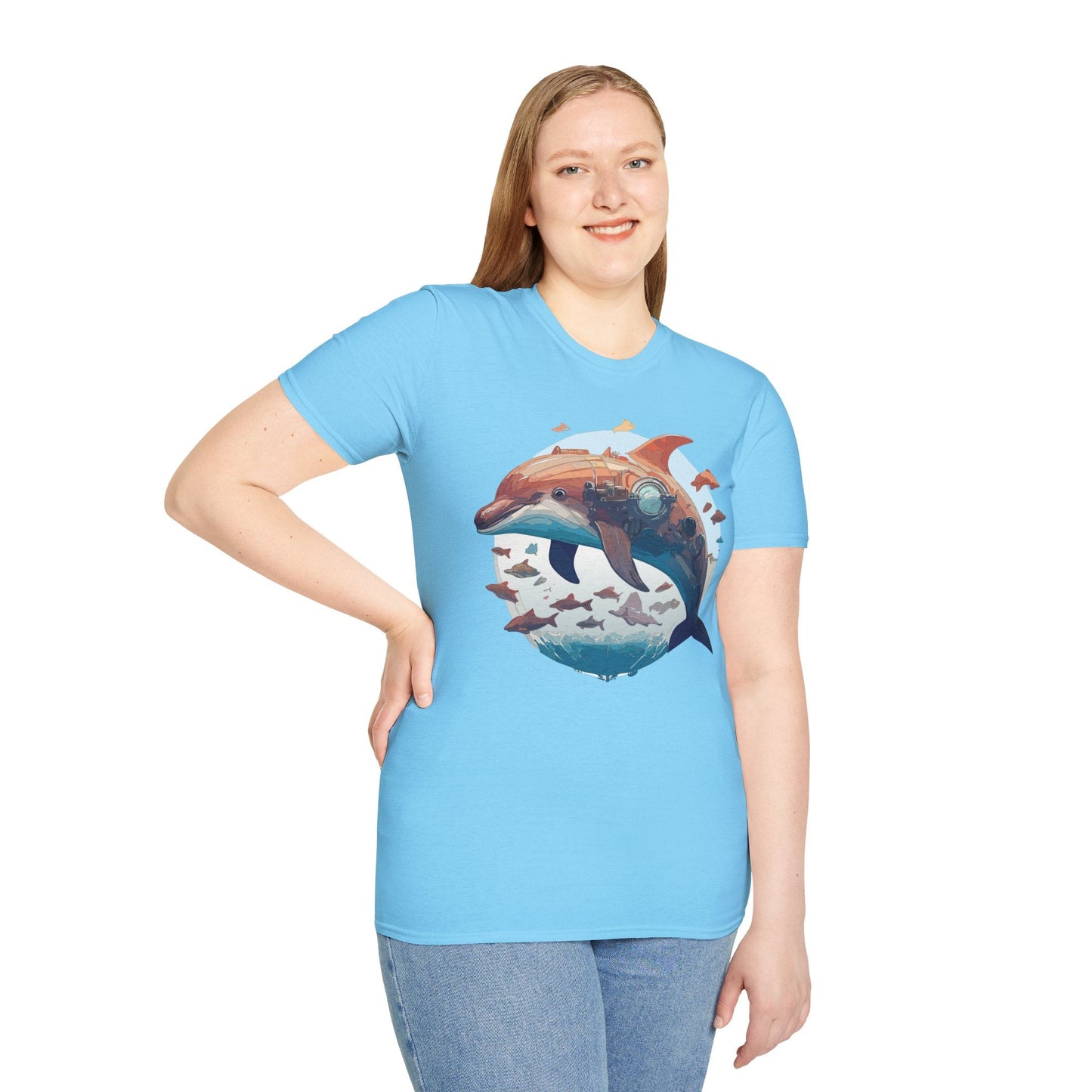 Unisex Dolphin Shirt Softstyle Tee Gildan 64000 Ring Spun Cotton Animal Graphic Design