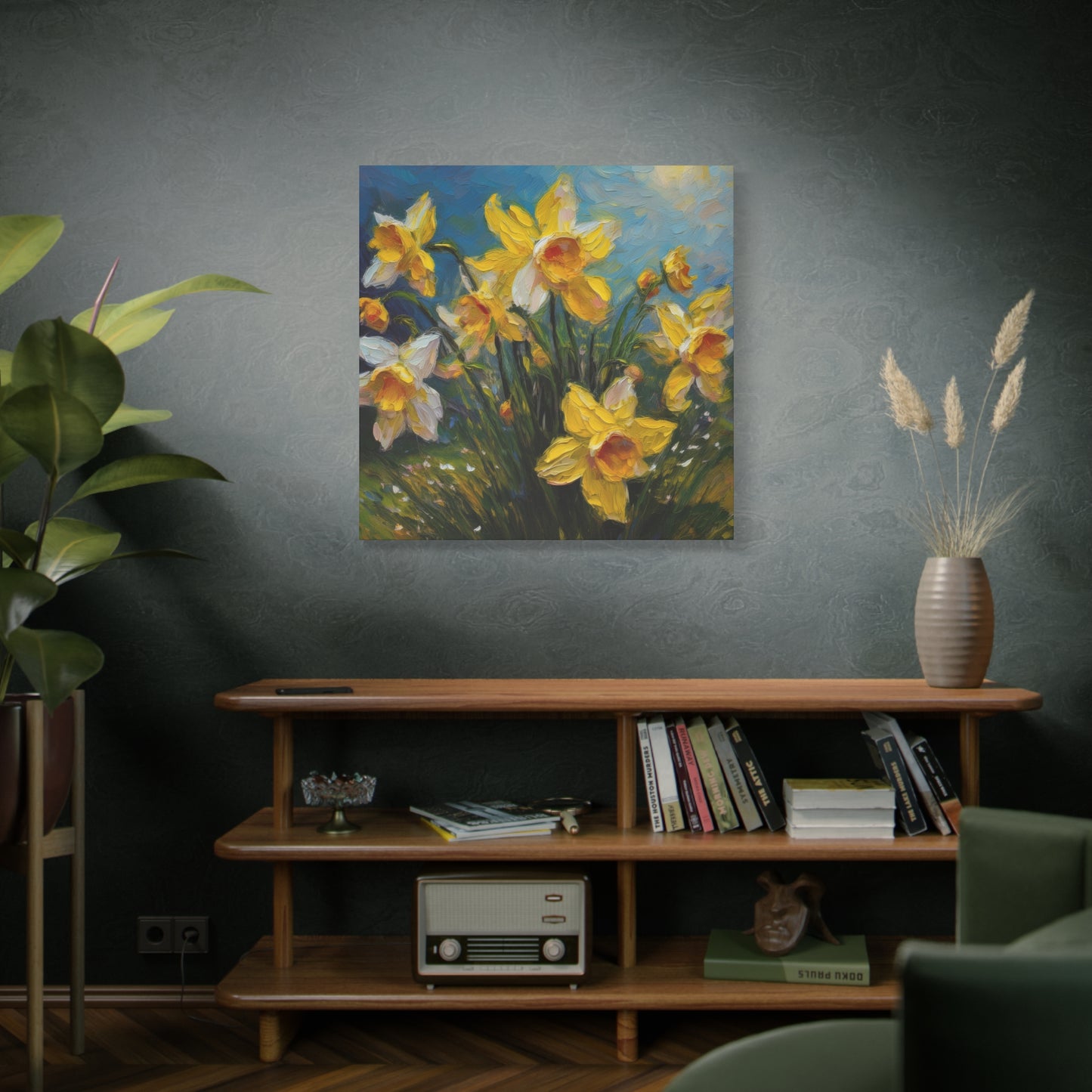 Narcissus Print Canvas, Floral Oil Paint Print 20x20, 24x24, 30x30, 32x32, 36x36 Art Design Pine-Wood Inner Frame MC-174