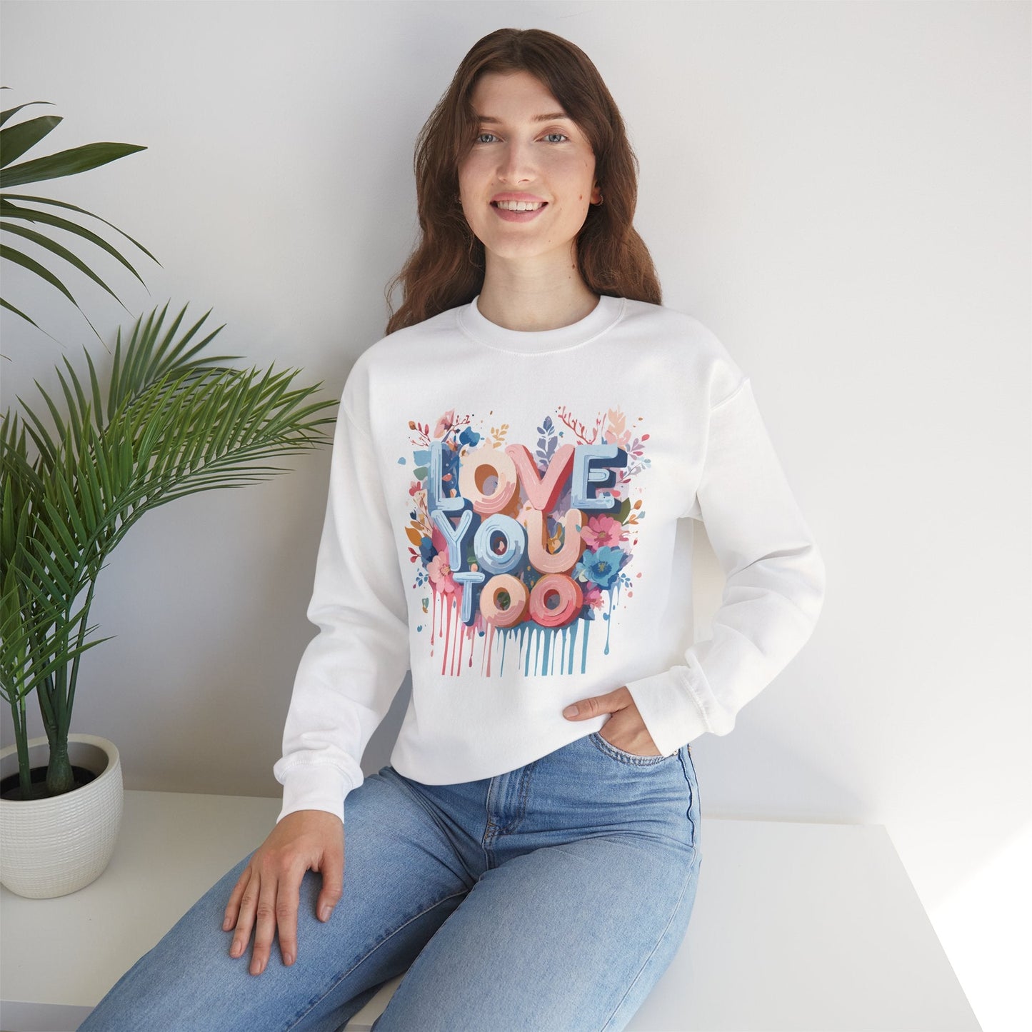 Floral Love Sweatshirt Unisex Valentine Day Crewneck 50 50 Cotton Polyester Cozy Warm Heavy Blend