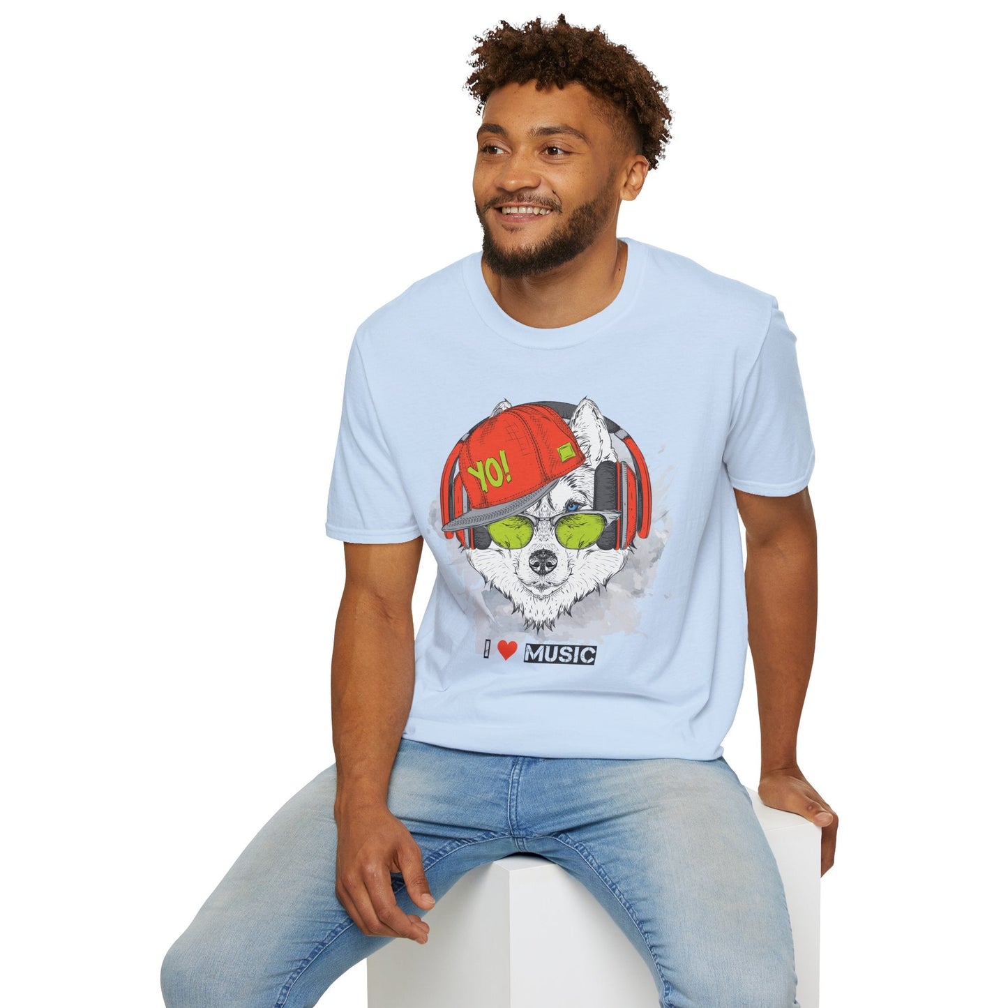 Unisex Music Animals Short Sleeve T Shirt With Headphones For Music Lovers Gildan 64000