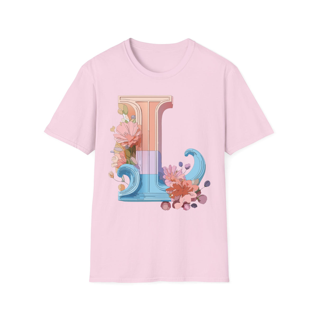 Floral Wave Letter L T-Shirt | Monogram Initial Tee