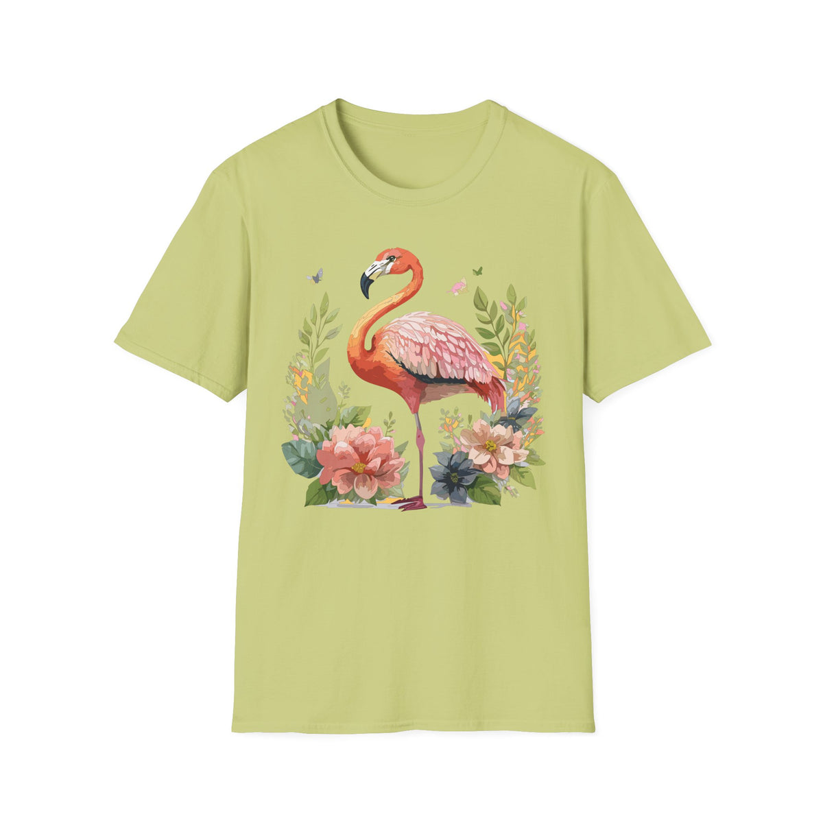 Pink Flamingo Floral Tee | Flamingo Shirt, Tropical Bird Illustration