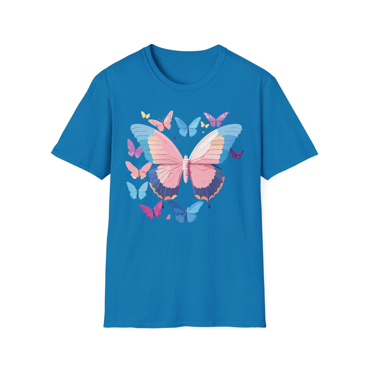 Butterfly Cluster T-Shirt — Pastel Pink & Blue Butterfly Graphic Tee Unisex 100 Cotton Gildan T-Shirt