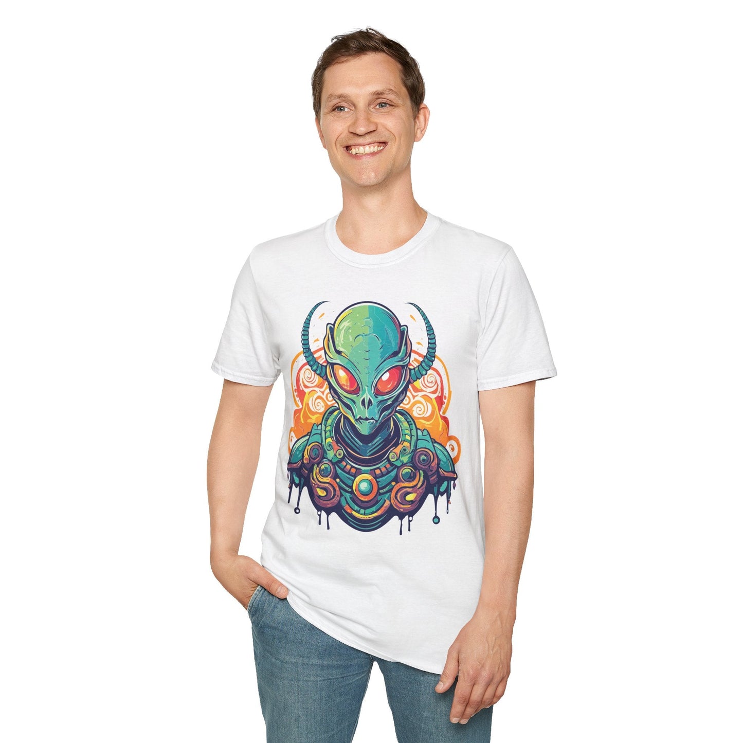 Cosmos Alien T Shirt Unisex Softstyle Cotton Tee With Space Artwork Graphic Design