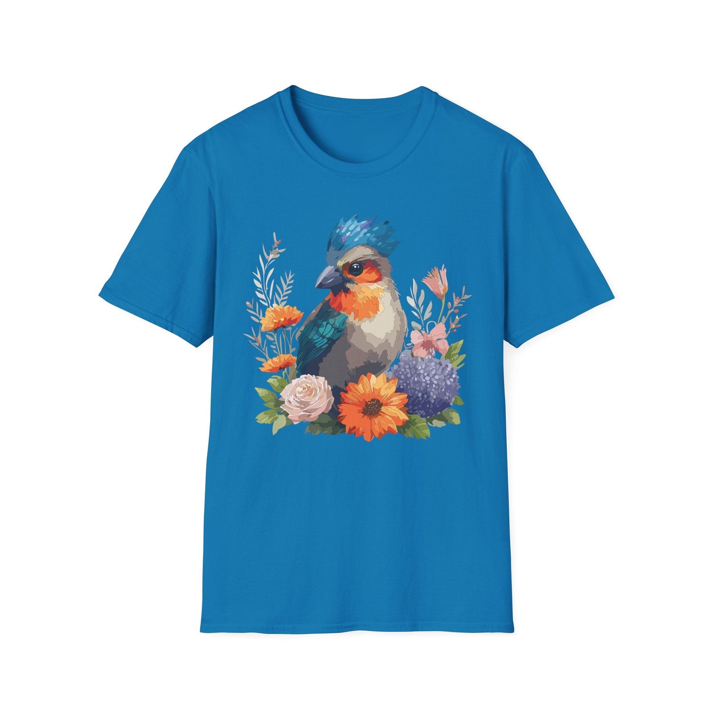 Floral Bird T Shirt Unisex Softstyle Tee 100 Percent Ring Spun Cotton Gildan 64000