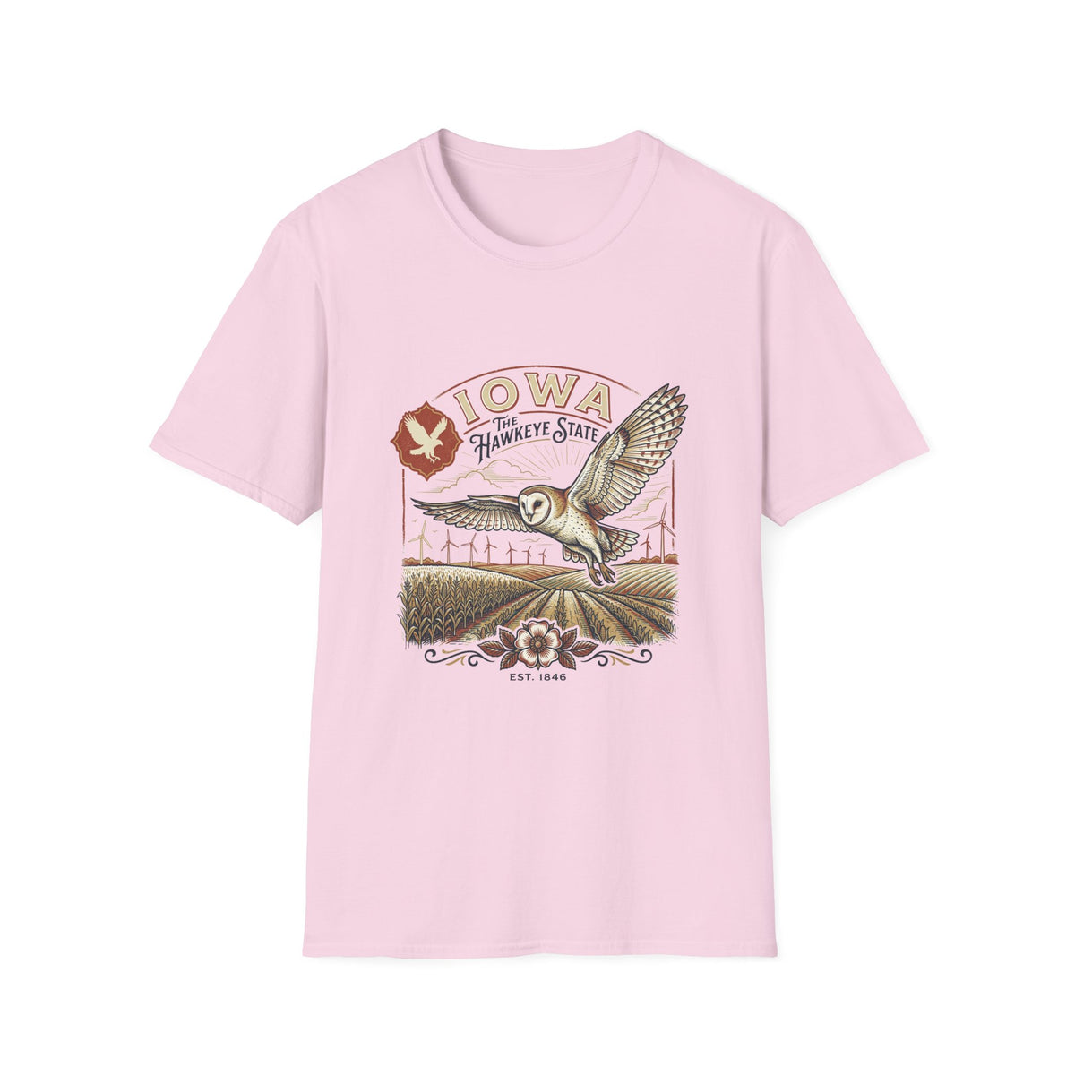 Iowa Owl Hawkeye State Vintage Graphic Tee - Travel Tourist Graphic Design Unisex 100 Cotton Gildan T-Shirt