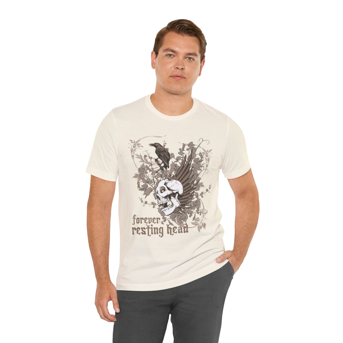 Forever Resting Head Tee, Edgy Graphic Shirt, Music T-Shirt, Gothic Tees, Skull Shirt, Art Design Tee, Skull Graphic Top