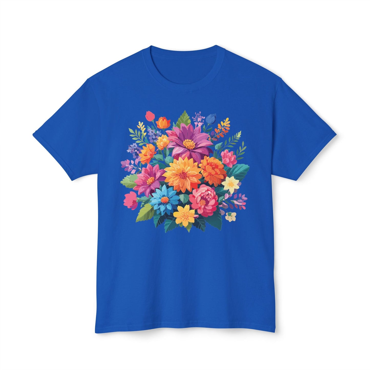 Unisex HD Cotton T Shirt With Floral Art Print Vintage Flowers Tee For Everyday Style