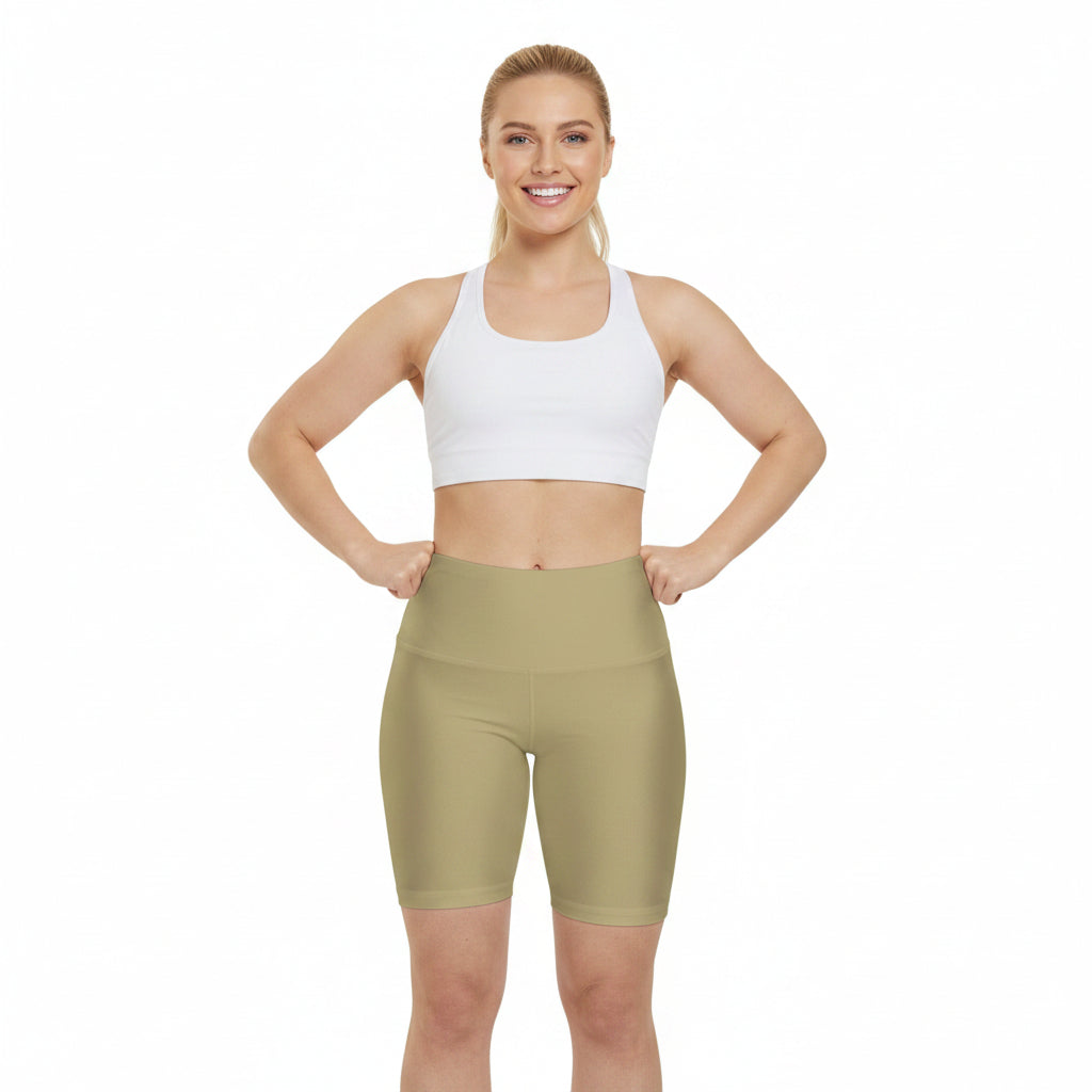 Light Sand Khaki Women's Workout Shorts — Neutral High-Waist Active Biker Shorts