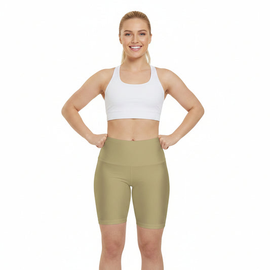 Light Sand Khaki Women's Workout Shorts — Neutral High-Waist Active Biker Shorts