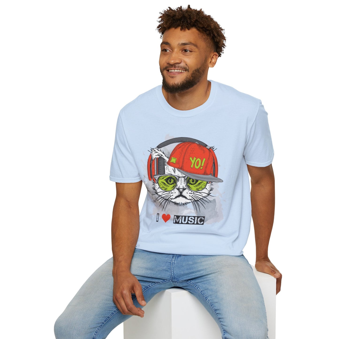 I Love Music Animals Shirt With Headphones Unisex Softstyle Tee Gildan 64000 Cotton Comfort