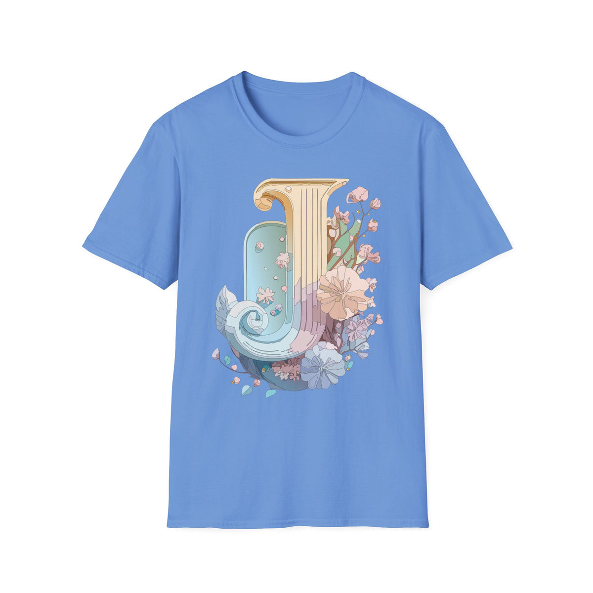 Floral Letter J T-Shirt | Pastel Column Monogram Tee