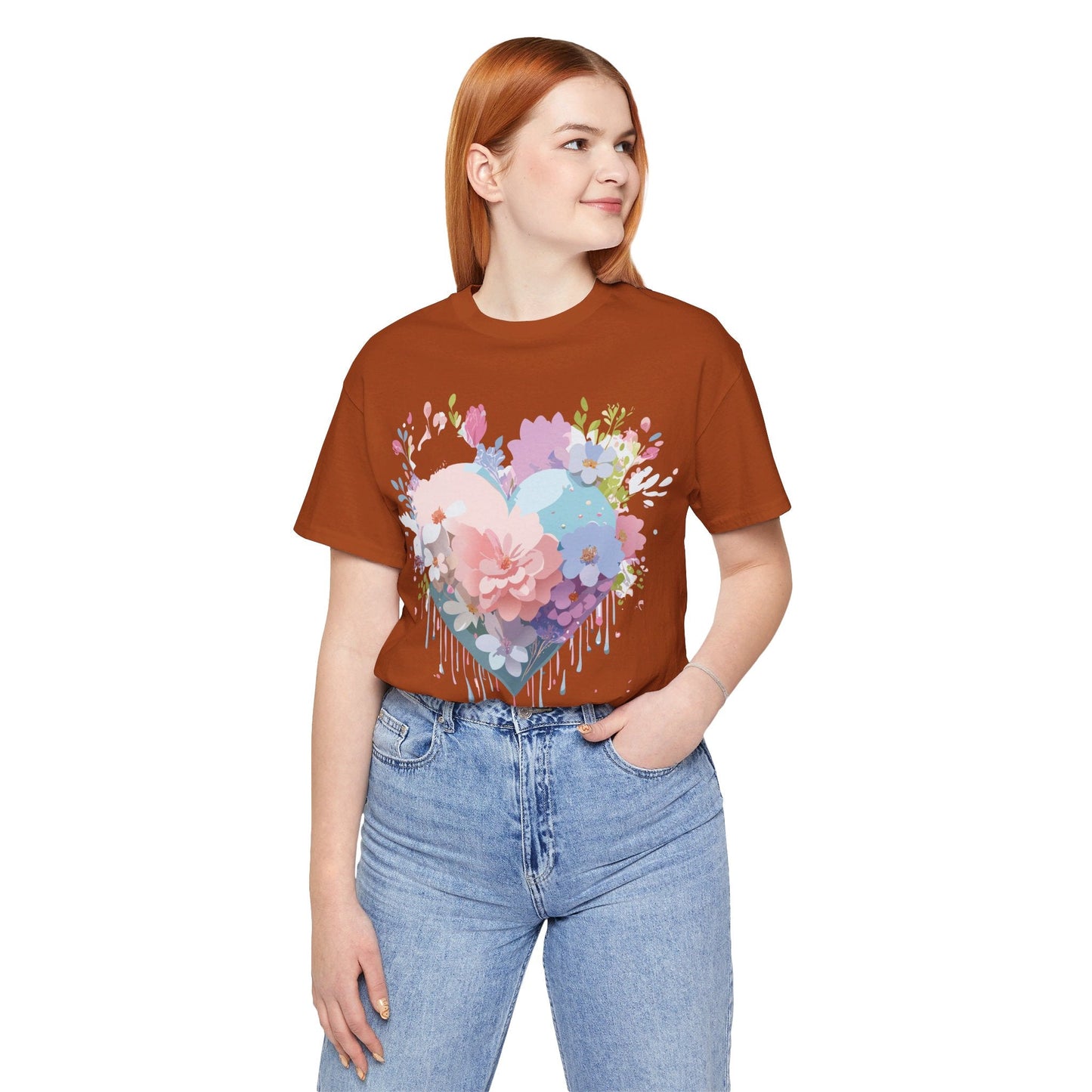 Valentine Day Graphic Unisex 100 Cotton Vintage Artwork with Love and Flower Design Tee 32