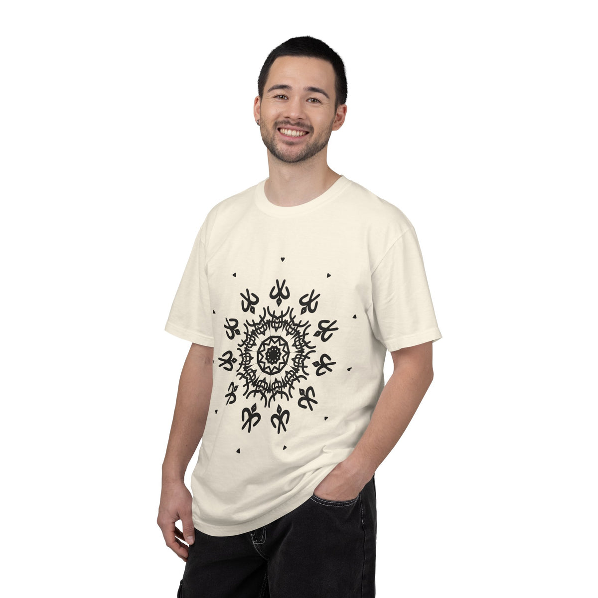 Unisex Garment Dyed Cotton T-Shirt with Mandala Graphic Design