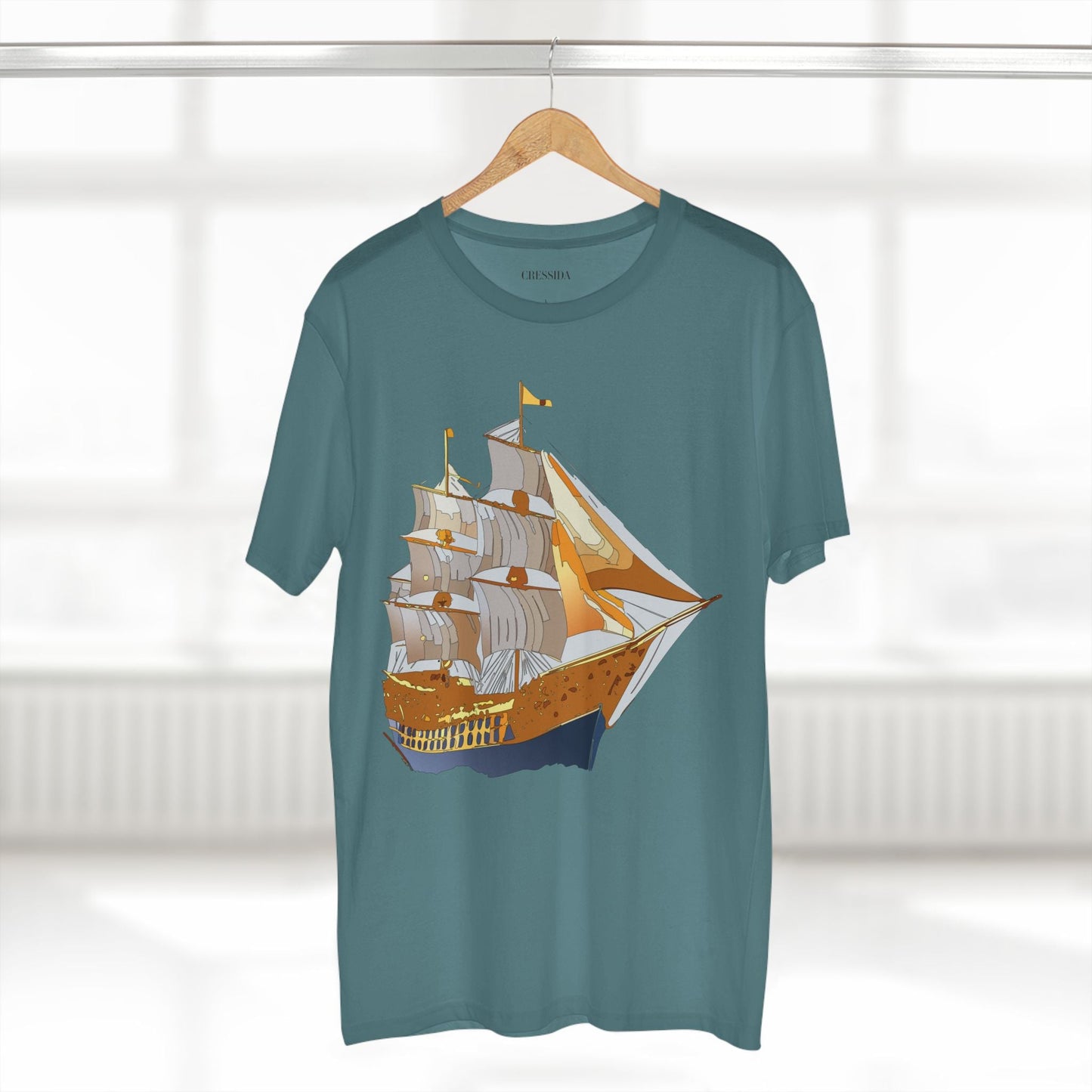 Ship Graphic Unisex 100 Cotton T-Shirt with Gold Frigate Art Design 23