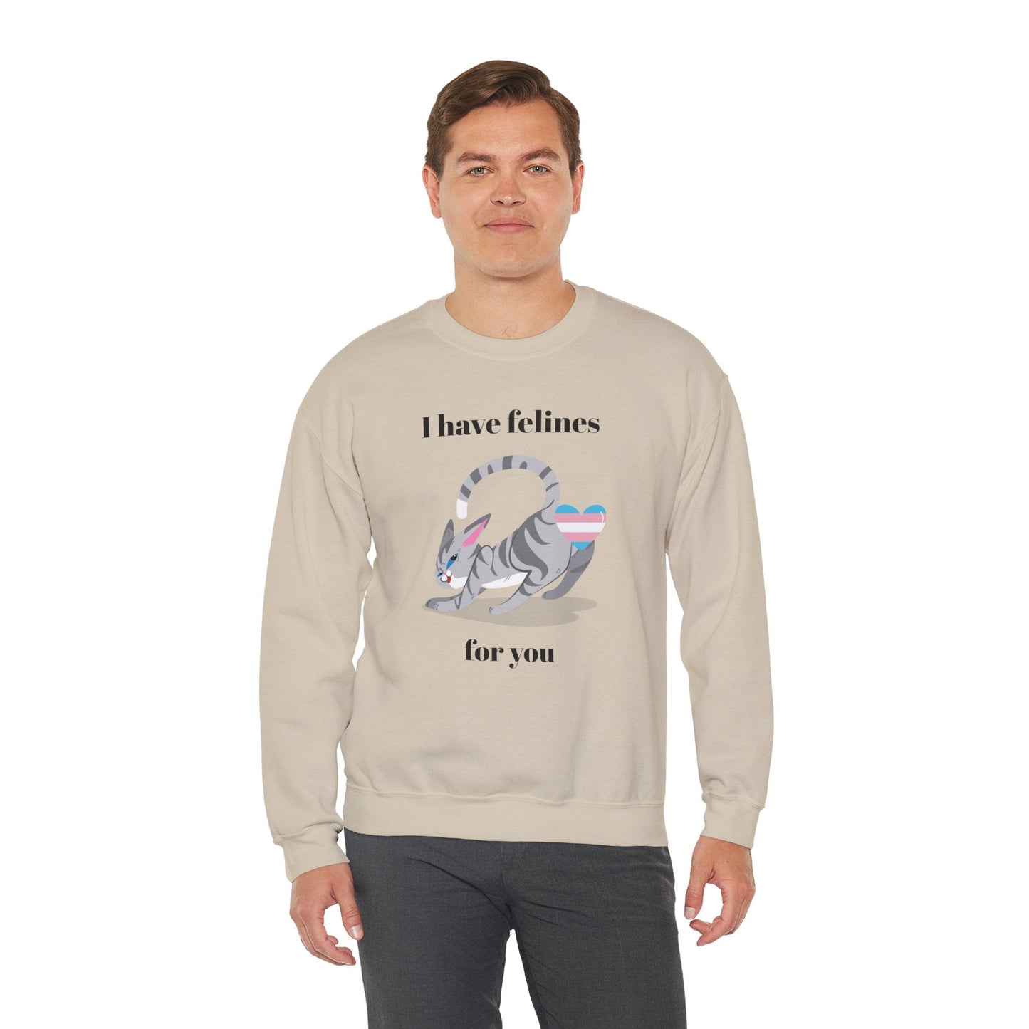 Cat Heart Sweatshirt Unisex Valentine Design 50 50 Cotton Poly Gildan 18000 Crewneck